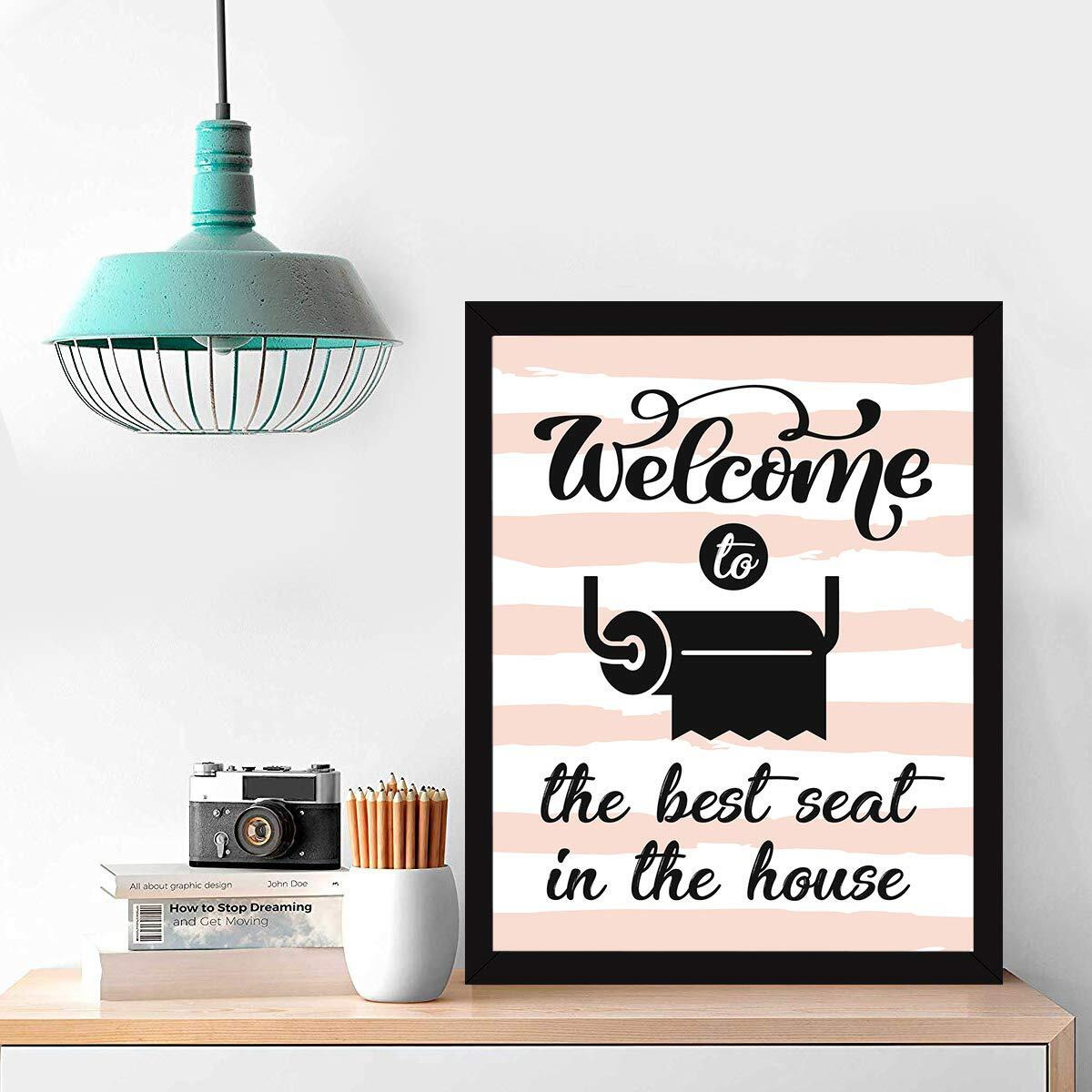 Chaka Chaundh Engineered Wood Bathroom Poster With Frame - Quotes Framed Posters - Toilet Quotes Wall Hanging - (14 X 11 Inches) (Lemonade)