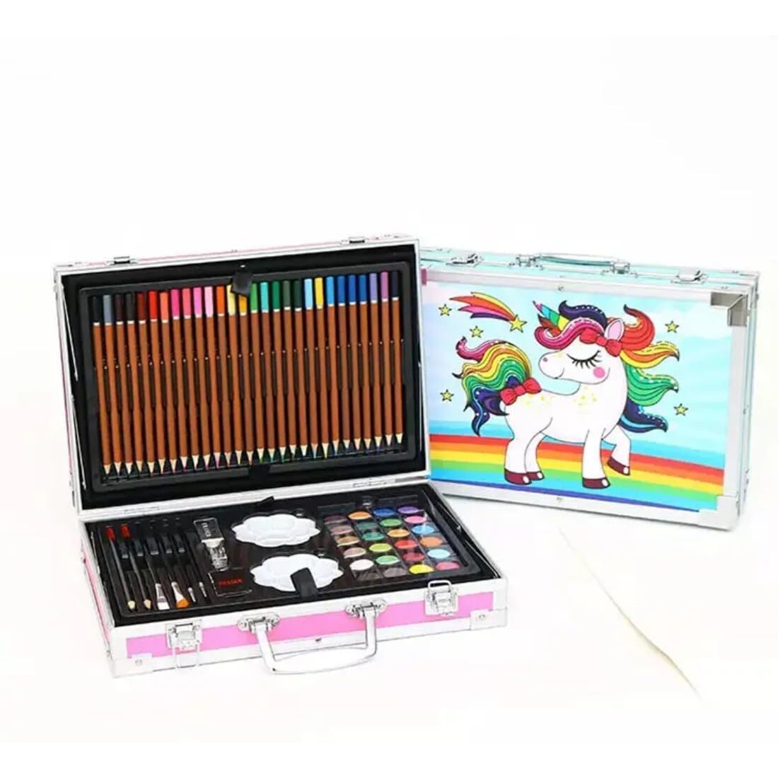 145 Pieces Drawing Color Kit Sketch Colour Pencil Set Shading Crayons Oil Pastels Colour Set Watercolor Cakes Paint Brush Sharpener Eraser Stationary Art Supplies For Artist(145 Pcs,Pink Unicorn)