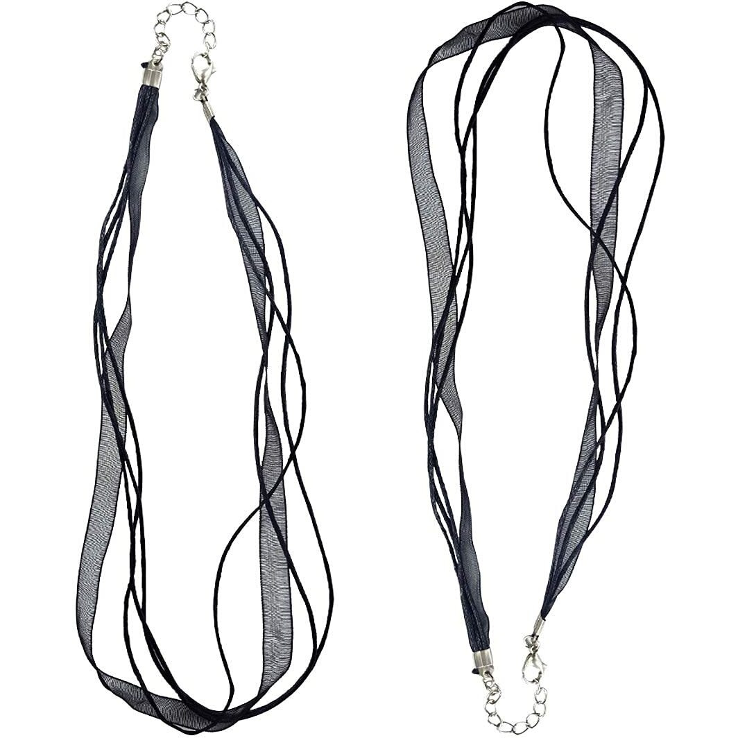 Diy Crafts 2 Pcs, Organza 3 Stripe Necklace, Black Necklace Cord Satin Silk Rope Chain With Lobster Claw Clasp Jewelry Makin (2 Pcs, Organza 3 Stripe Necklace)