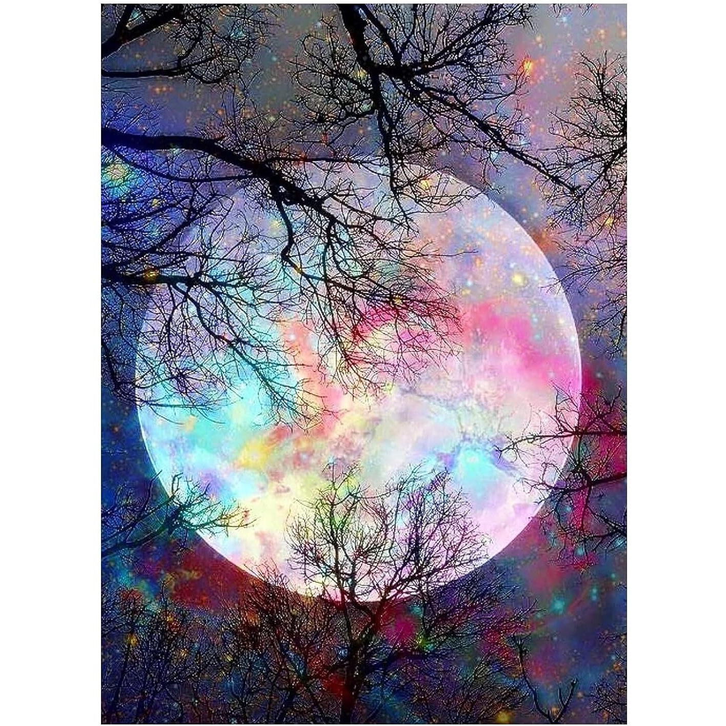 Bestaqua 5D Diamond Painting Kits For Kids And Adults Moon Tree Full Round Diamond Art, Night Paint By Numbers Kits Rhinestone Embroidery Cross Stitch Arts Craft For Home Wall Decor 30X40Cm