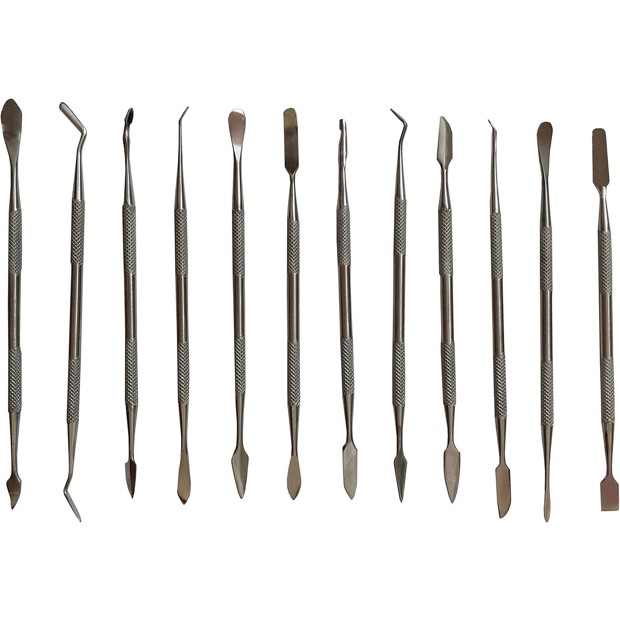 Catchex Stainless Steel Wax Carving Tools Double Ended Spatulas/Carvers - Set Of 12,(Silver)