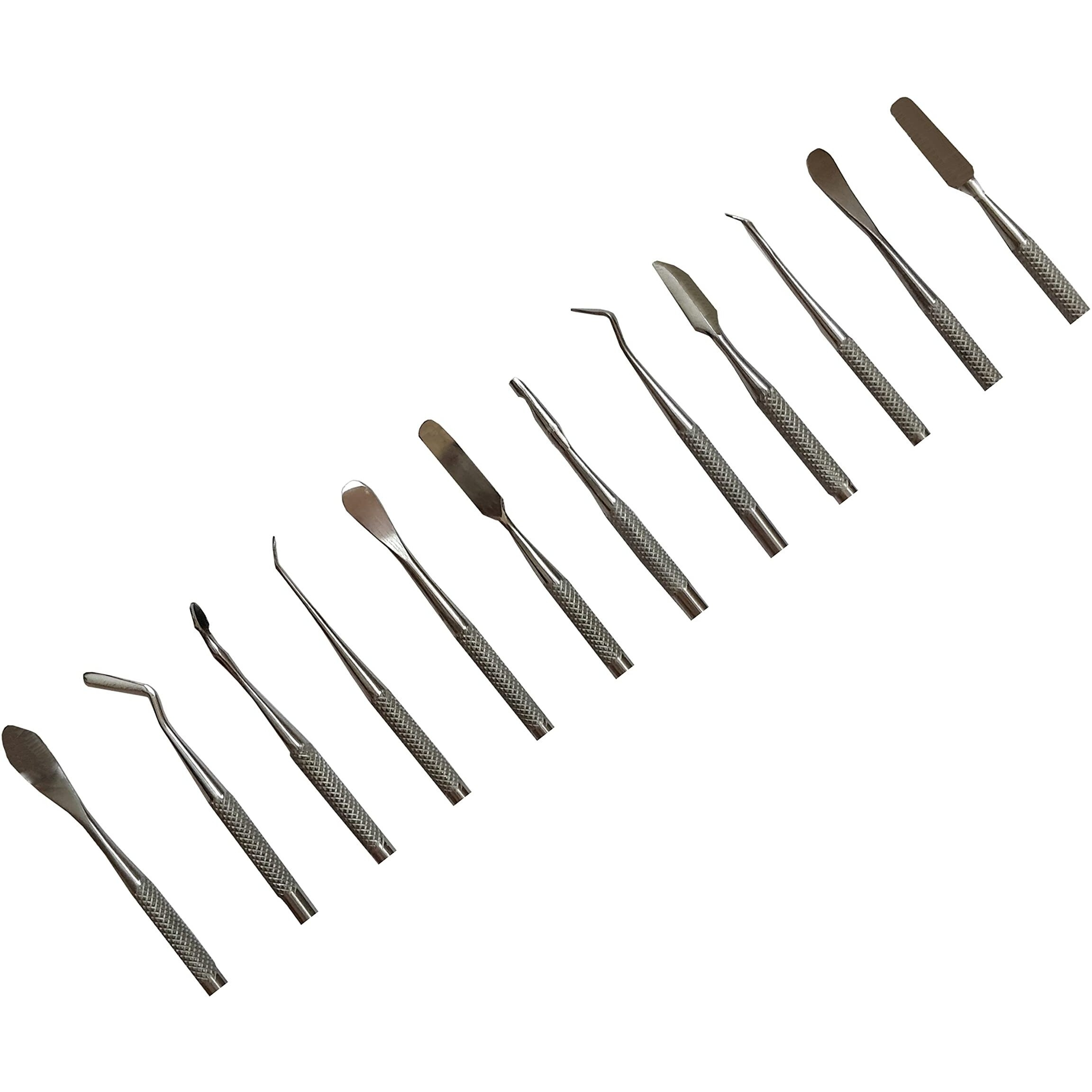 Catchex Stainless Steel Wax Carving Tools Double Ended Spatulas/Carvers - Set Of 12,(Silver)