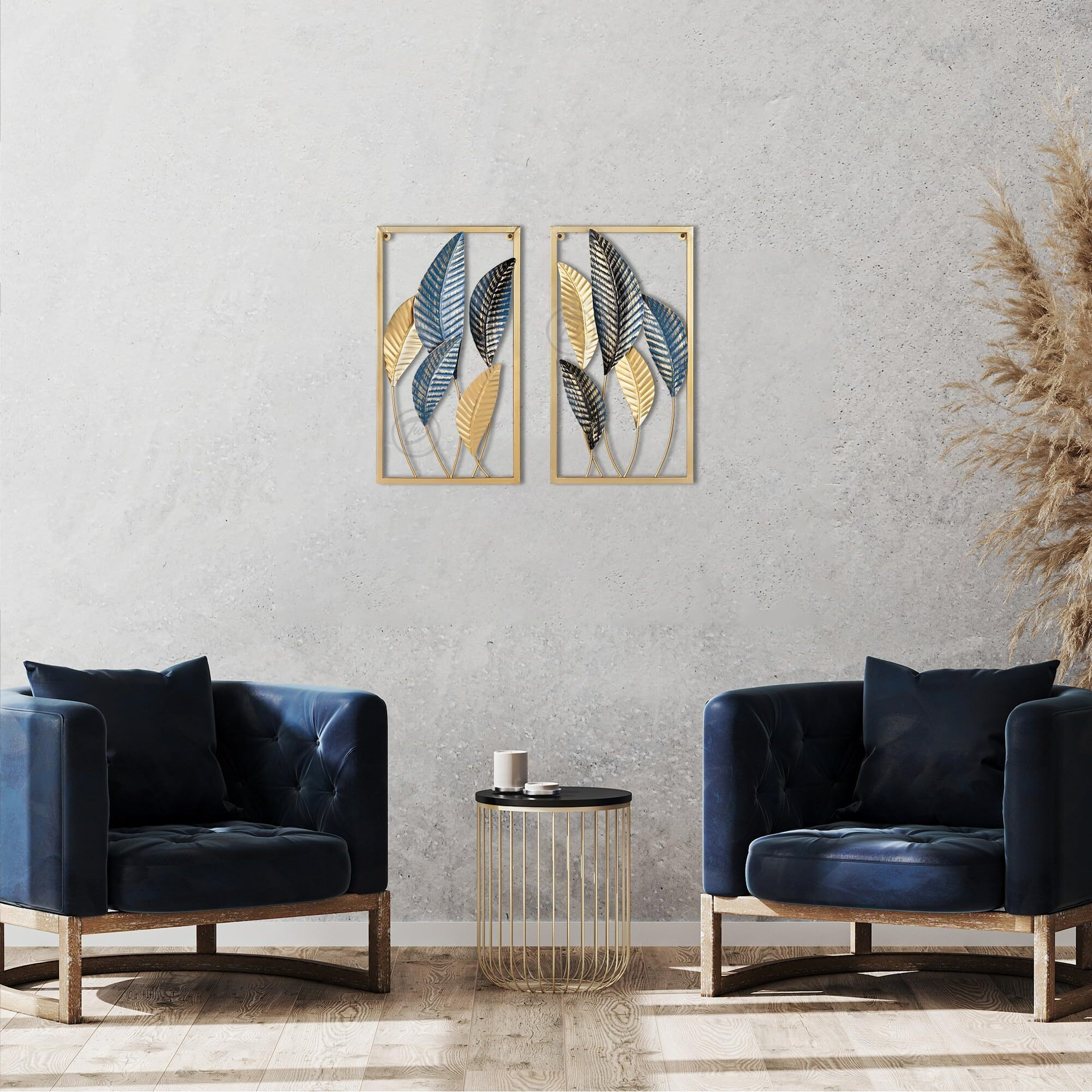 Design World Gifts And Interiors Decorative Metal Multicolor Leaf Wall Art Decor Sculpture For Living Room Bedroom Office Hallway Decoration Set Of 2