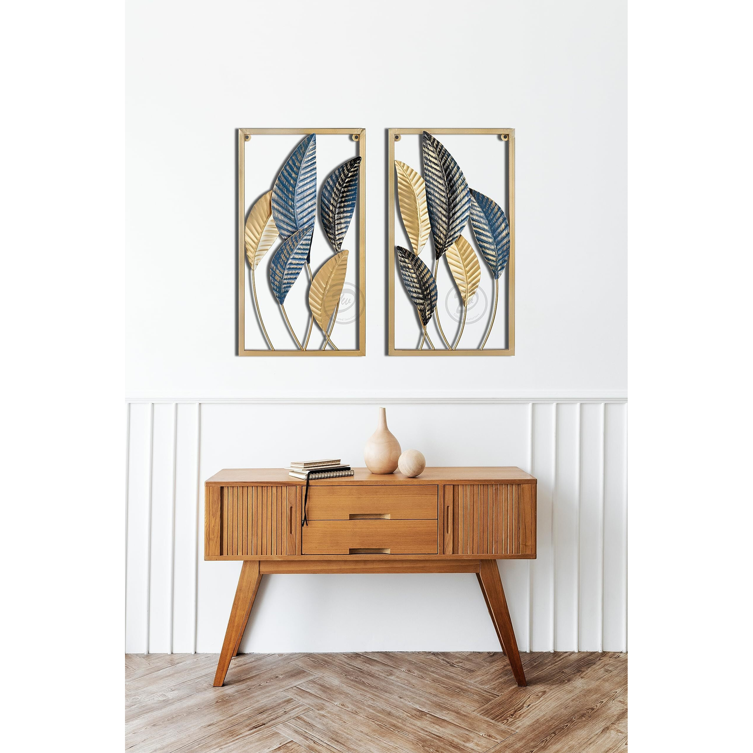 Design World Gifts And Interiors Decorative Metal Multicolor Leaf Wall Art Decor Sculpture For Living Room Bedroom Office Hallway Decoration Set Of 2