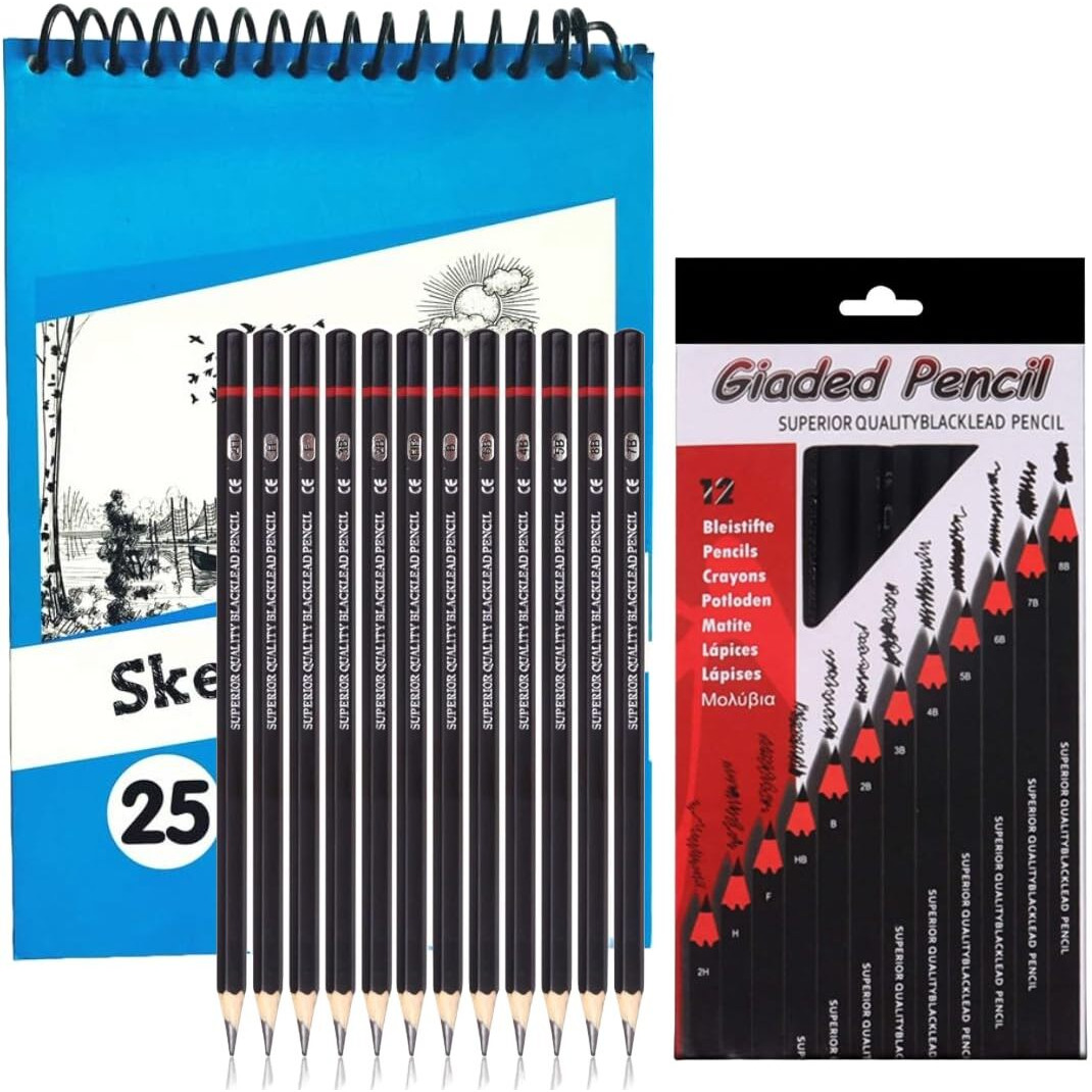 Corslet Set Of 13 Drawing Kit 12 Pc Drawing Pencils Set Sketch Pencil Set Sketching Kit Graphite Pencil With 25 Sheets 50 Pages A5 Sketch Book For Sketching & Shading For Artists Shading Pencils Set
