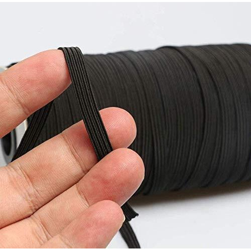 Omx Black Color Polyester Flat Braided Elastic Cord Band (10 Meters, 6Mm) For Mask, Sewing, Crafts | Knit Sewing Crafts Diy Earloop For Mask Bent And Other Projects