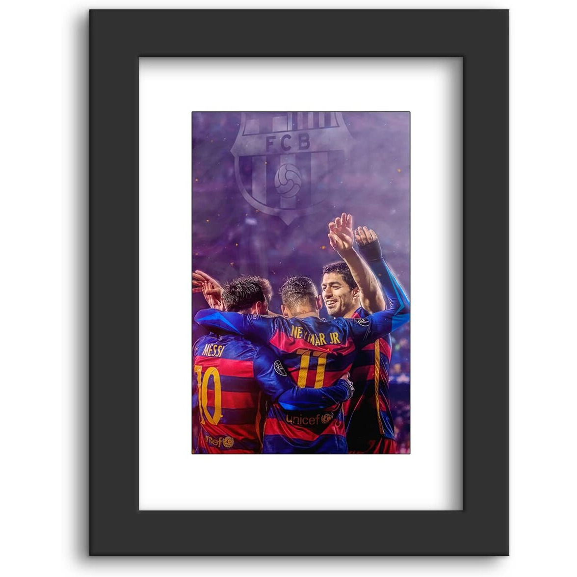 Dmcreativitycraft Lionel Messi Poster Barcelona Wall Decoration Art Luis Suarez And Neymar Posters For Wall, 9.5 X 12.5 Inch, Matt Laminated 1 Inch Black Frame Office Or Desk Decor