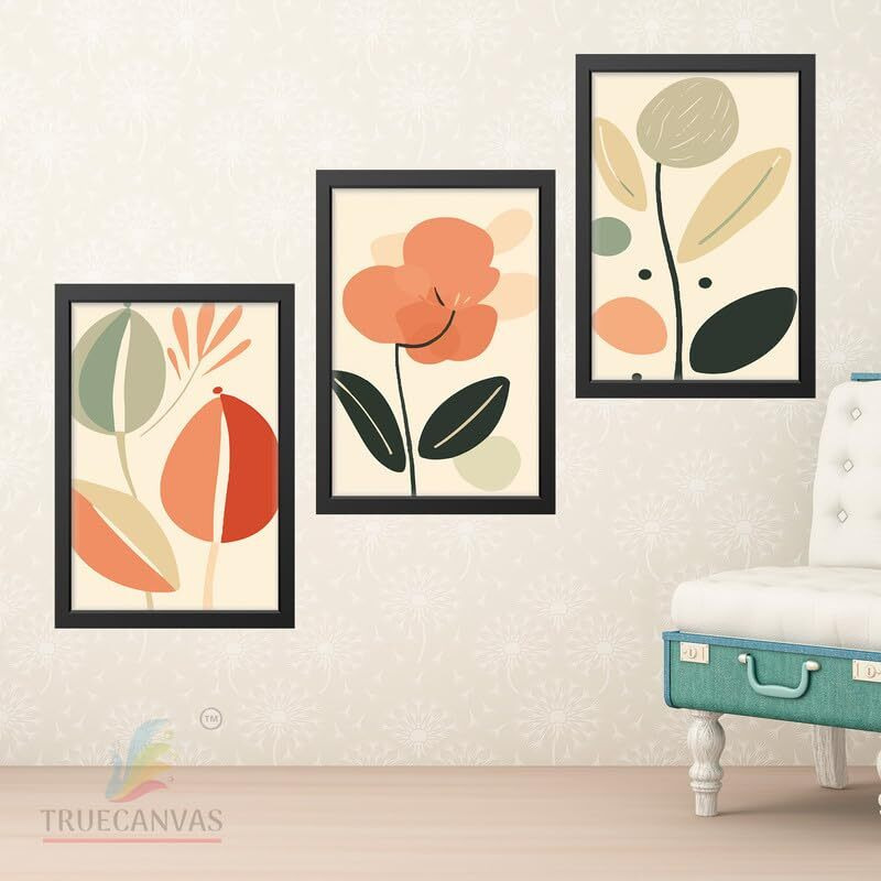 Truecanvas Abstract Hd Print Painting Set Of 3 With Frame For Home, Living Room Gallery & Office, Black Frame, Size - 13.50 X 19.50 Inch, Sf386