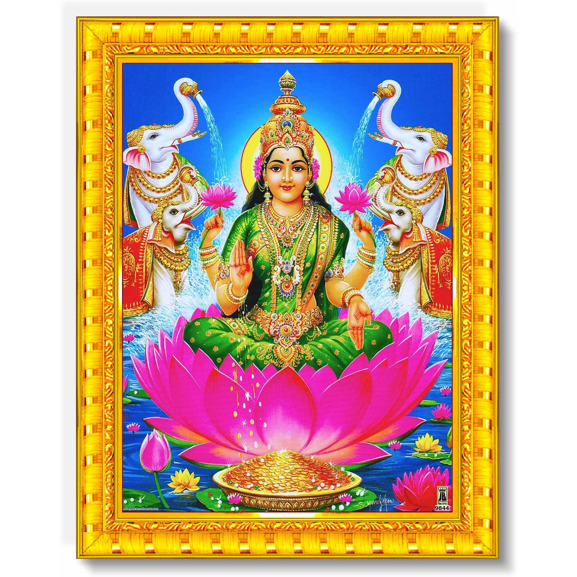 Pavan Photo Laminations Goddess Lakshmi Devi Dhana Vaibhav Laxmi Maa Wall Painting Framed Home Decor (Wood,Matte,Gold,Big Size,10 X 12 Inch) R300M