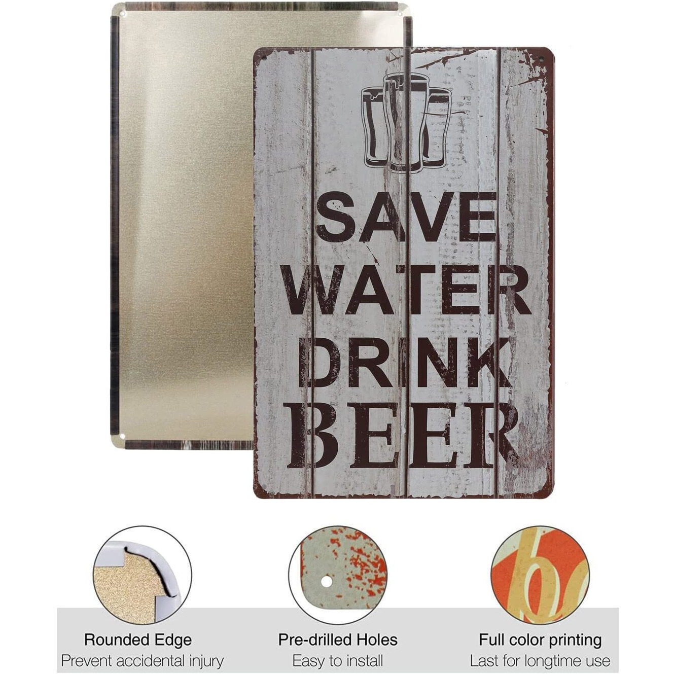 Store2508 Vintage Metal Tin Sign Poster  Save Water Drink Beer Bar Decoration 30X20 Cm
