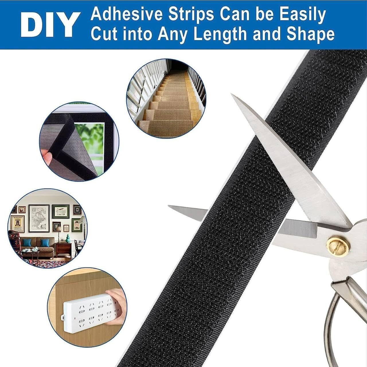 Fidrox Self-Adhesive Hook And Loop Tape | Velcro Tape Roll | Self Sticky Back Strong Gripping Perfect For Diy, Home, Office, And School |, Crafting & Wall Hanging Fabric Fastener Interlocking Tape For Sewing Crafts. (5M X 25Mm)