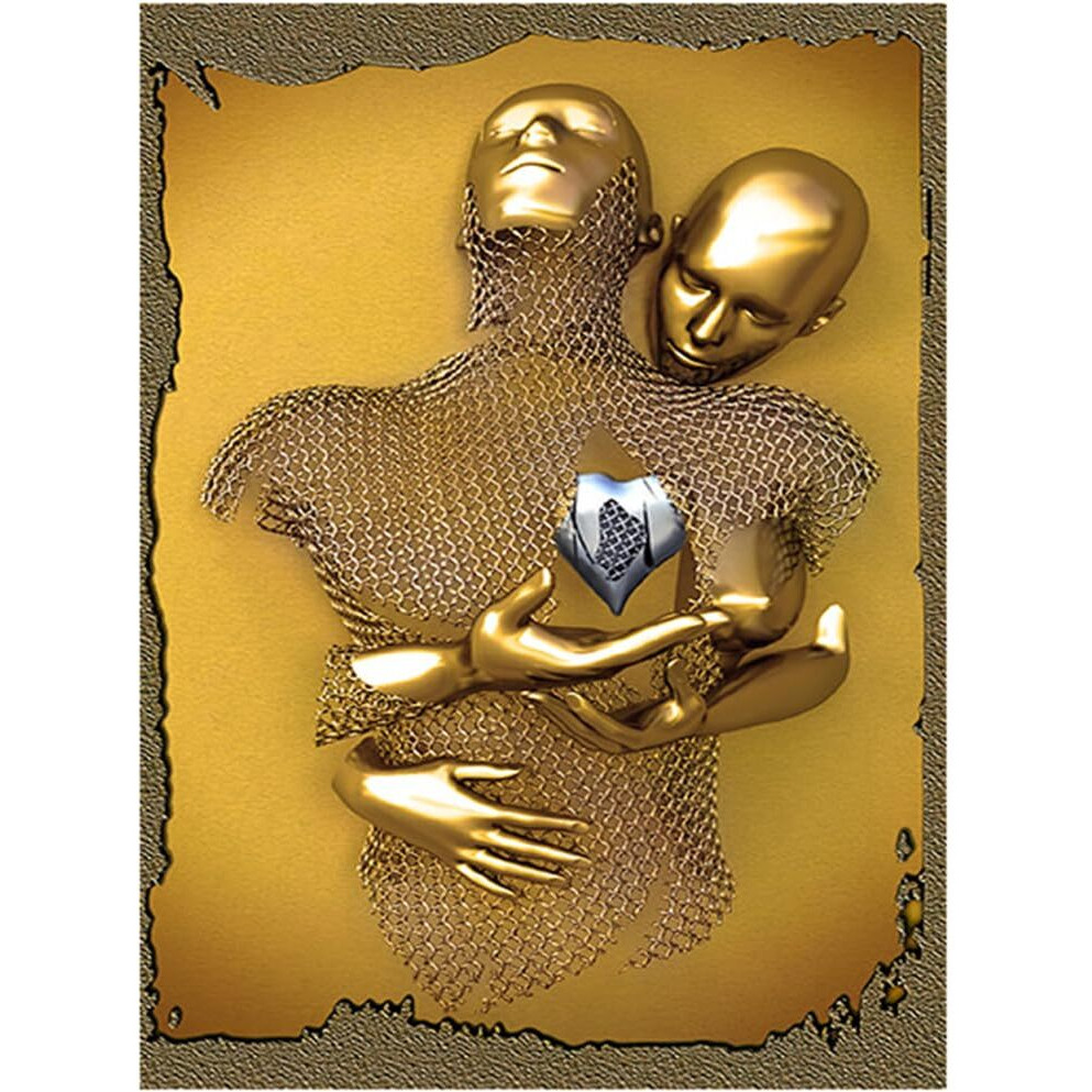 Hasthip 3D Painting Metal Figure Statue Art Couple Love Heart Kiss Pictures Wall Art Canvas Print Poster Drawing Decor For Home Living Room Bedroom Office - Without Frame (30X40Cm) Heart