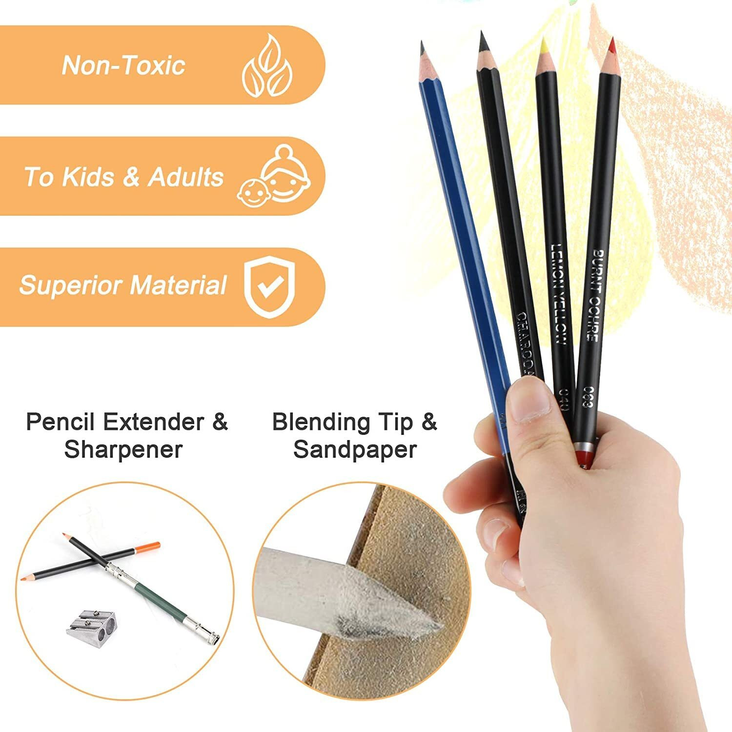 Corslet 146 Pc Drawing Pencils For Artists Kit With 16 & 25 Page A5 Sketch Book Watercolor Oil Based Colour Set Sketching Artist Art Supplies, Ink Black