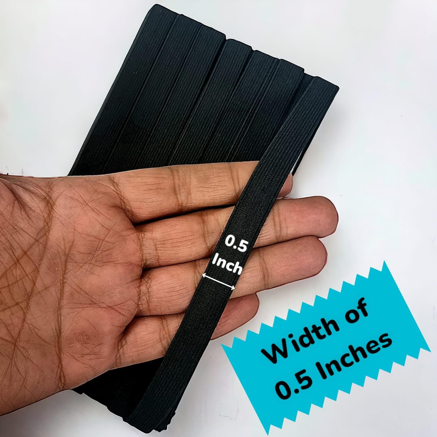 Rianz Pack Of 25 Mtr 1/2 Inch Polyester Narrow Woven Fabric Elastic Used For Sewing, Stitching, Tailoring, Elastic Pants Springy Stretch Braided Elastic Cord (Black 25 Mtrs)