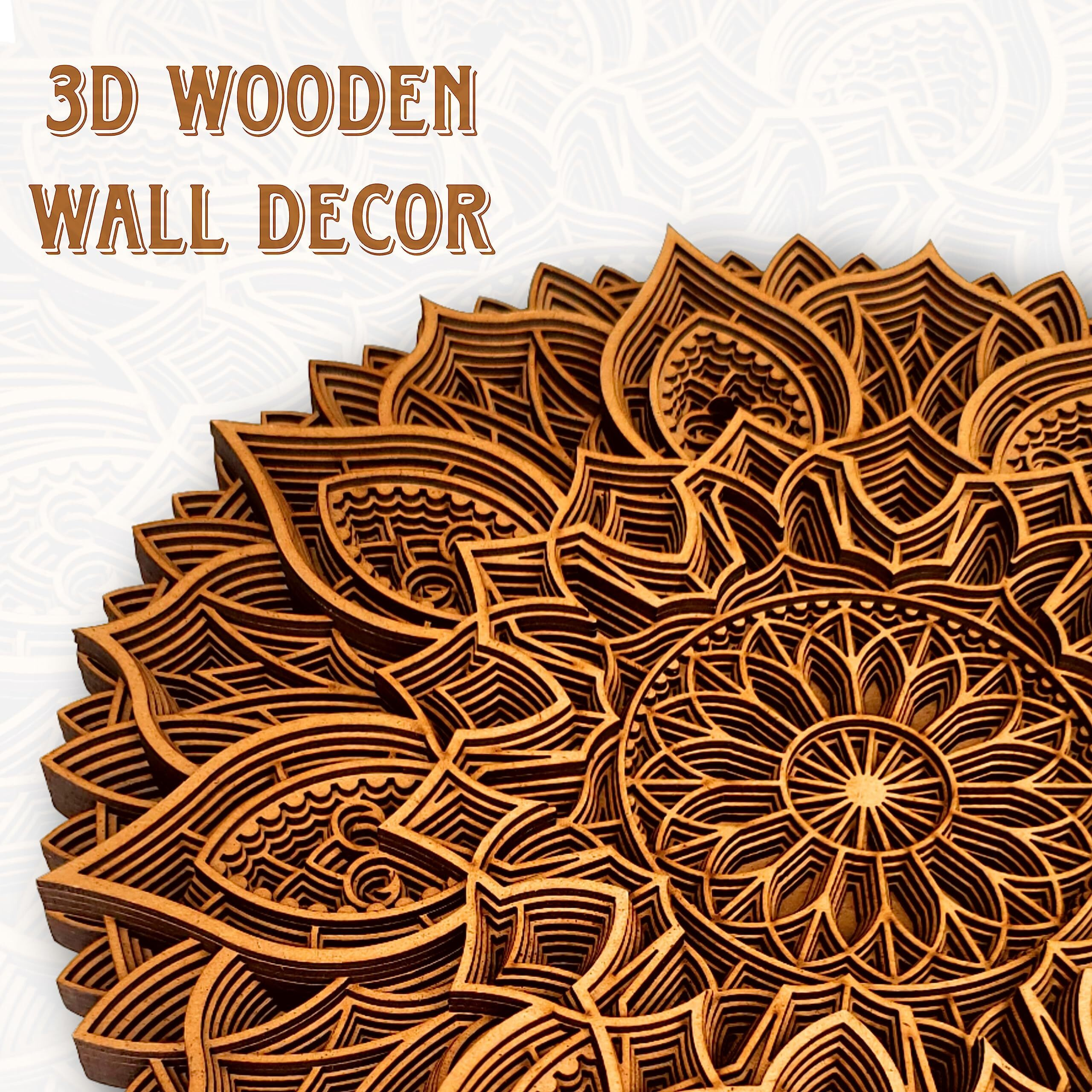 Gloridec Wooden 3D Mandala Wall Decore | Decorative Multi Layered Round Mandala Wall Art, Living Room Wall Hanging | Mandala Wall Art Decor (Round Mandala) (24" X 24" Inch)