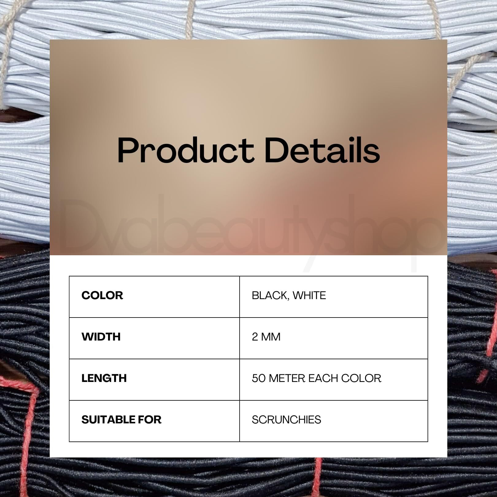 Dvabeautyshop Round Elastic Band For Scrunchies Making, 100 M Length, 1.5-2.0 Mm Width, Strong And Stretchy (Black, White)