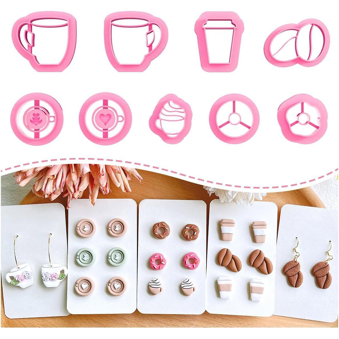 Dhanishtha | Coffee Polymer Clay Cutter | Clay Tool Fondant Tools | Cafe Food Polymer Cutter Shapes For Jewellery Tools Making | Color May Vary | Set Of 9 |