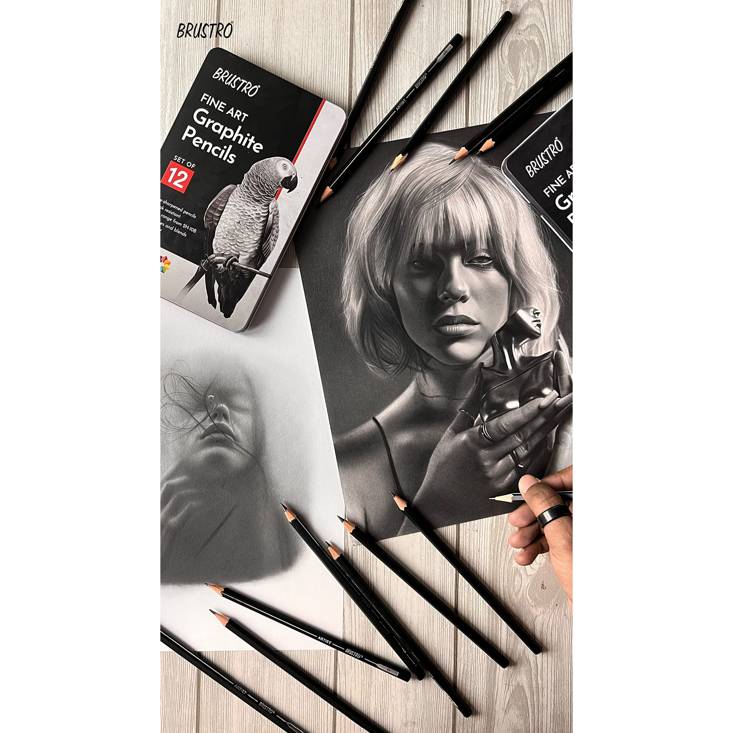 Brustro Graphite Pencils |Set Of 5 (2B, 4B, 6B, 8B, 10B),With Eco Pvc Dust Free Erasers (2 Pcs)| Ideal For Fine Art Students,Adults, Drawing,Sketching,Mandala, Shading, Pencils For Beginners, Artists