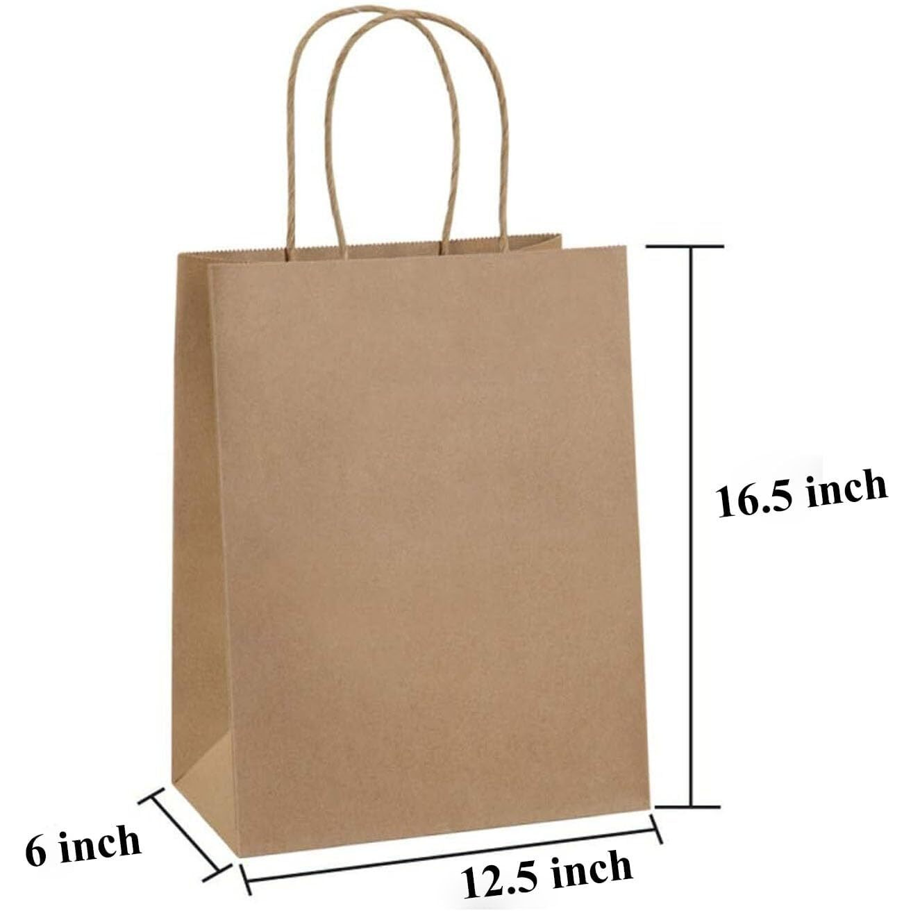 Aakriti Craft Paper Bags, Gift Bags With Handles, Small Craft Shopping Bags For Boutique, Small Business, Retail Stores, Gifts & Merchandise (12.5&quotX6&quotX16.5" Inch) Large Brown Bag 15Pcs
