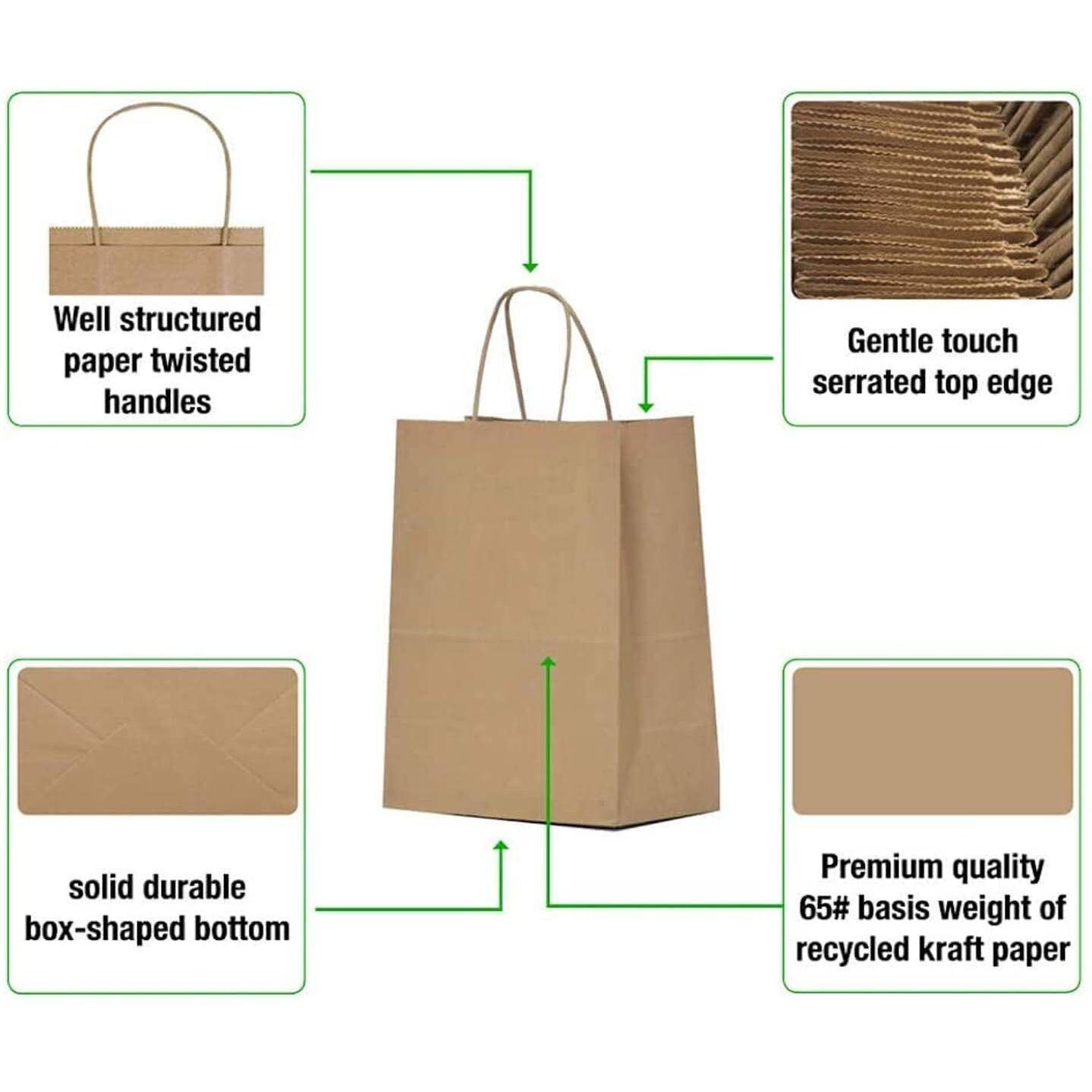 Aakriti Craft Paper Bags, Gift Bags With Handles, Small Craft Shopping Bags For Boutique, Small Business, Retail Stores, Gifts & Merchandise (12.5&quotX6&quotX16.5" Inch) Large Brown Bag 15Pcs