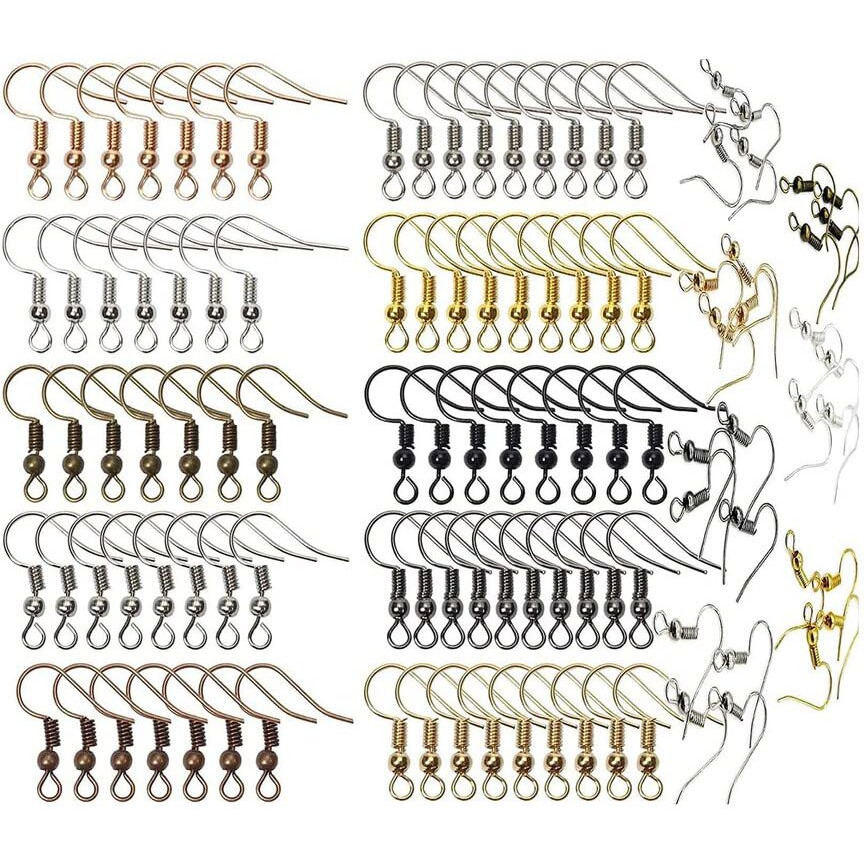 Diy Crafts 100 Grm Earring Hooks, Black, 30 Pcs French Wire Earring Hooks Fish Hook, 1050+ Jump Rings Jewelry Findings, For Jewelry Making Key Rings Necklace (100 Grm Earring Hooks, Black)