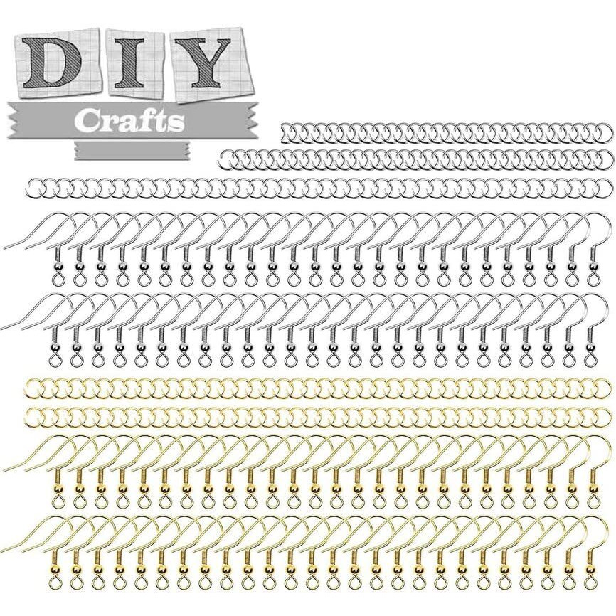 Diy Crafts 100 Grm Earring Hooks, Black, 30 Pcs French Wire Earring Hooks Fish Hook, 1050+ Jump Rings Jewelry Findings, For Jewelry Making Key Rings Necklace (100 Grm Earring Hooks, Black)