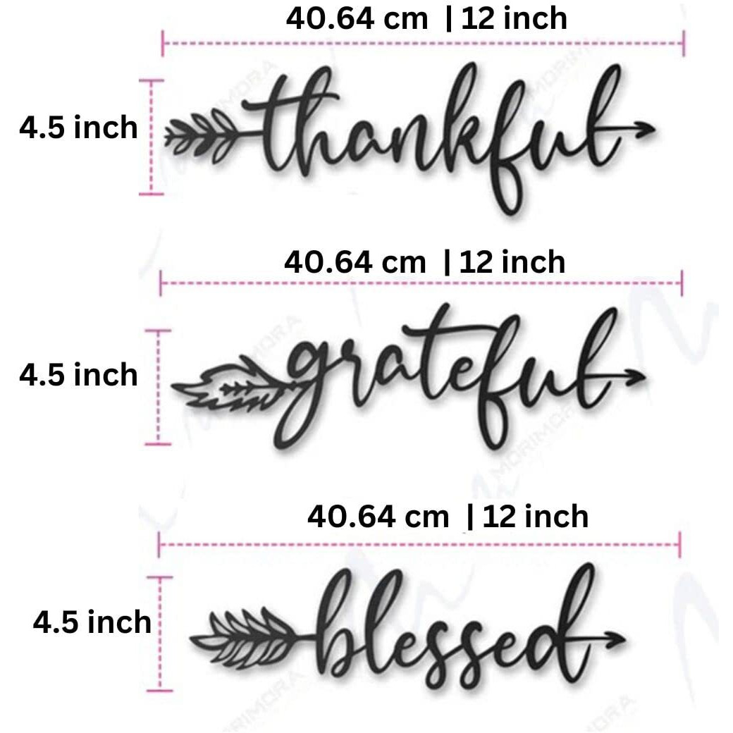Meraki Mart Black Thankful Grateful Blessed Sing Designed Art Of Wood Wall Round Hanging Decor Plaque Sculptures Black Wall Decoration Home, Bedroom, Cafe, Bathroom, Office (Pack Of 1, 16 Inches)