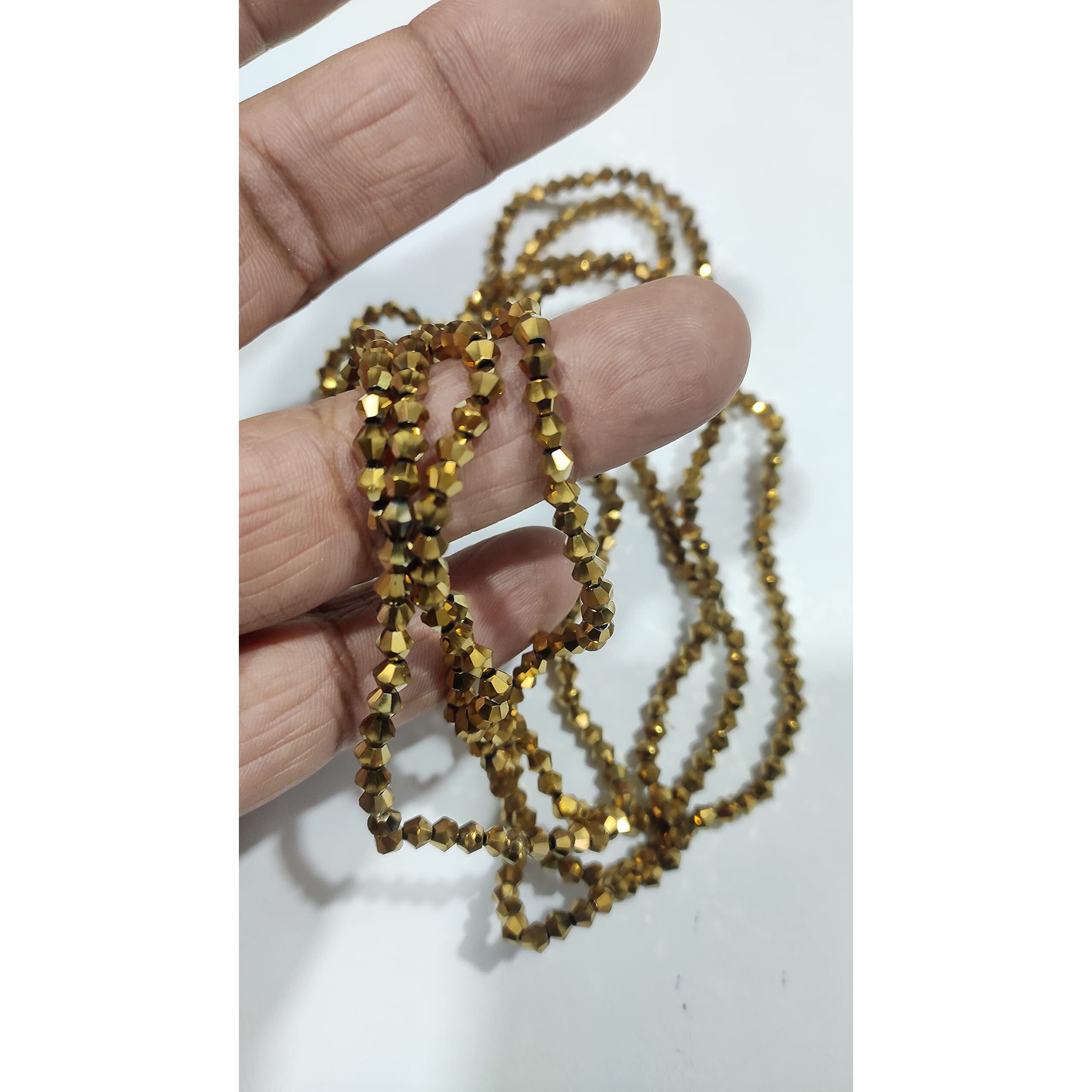 Omx 300 Pcs Plated Golden Color 4Mm Bicone Crystal Beads Glass Beads Loose Spacer Beads Diy Jewelry