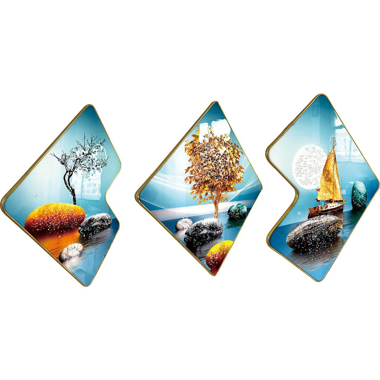 Amazon Brand - Umi Tempered Glass Stylish Decorative Home Decor Big Size Wall Art Crystal Embedded Painting Frame For Living Room Bedroom Home Hotel Decoration Feng Shui Vaastu Gift 3 Pcs (M_571_8)