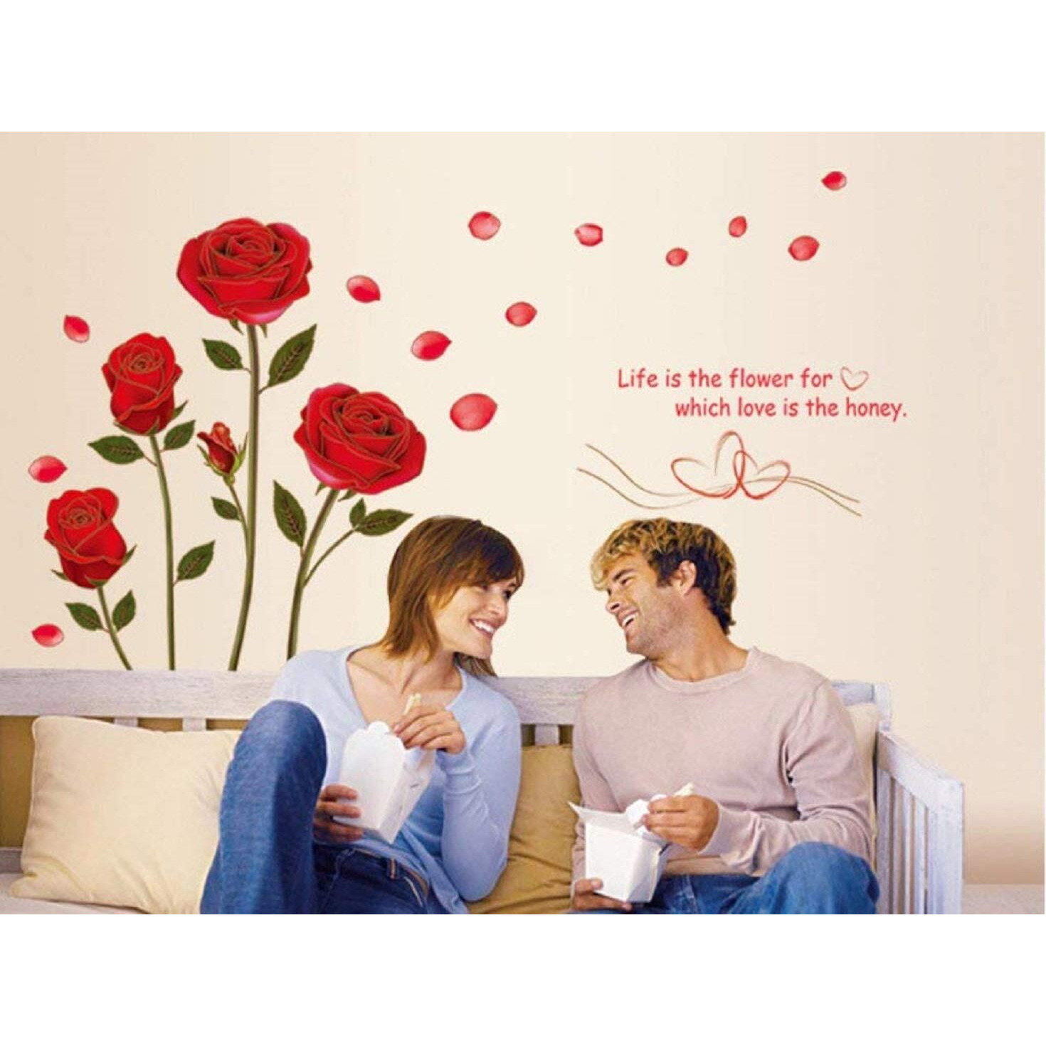 Jaamso Royals Vinyl Flowers Wall Sticker, 0.03 X 47.24 X 29.52 Inches, Multicolour