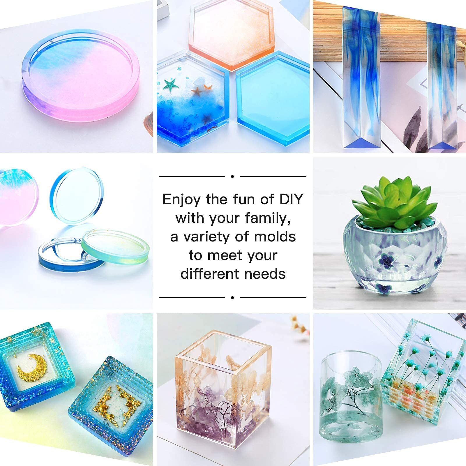 Elephantboat 20 Pcs Resin Moulds Silicone, Resin Moulds For Craft For Pen Holder, Flower Pot, Coaster, Pendants, Candle Molds & Holders Sticks, Epoxy Resin Art Kits, Multi Colour