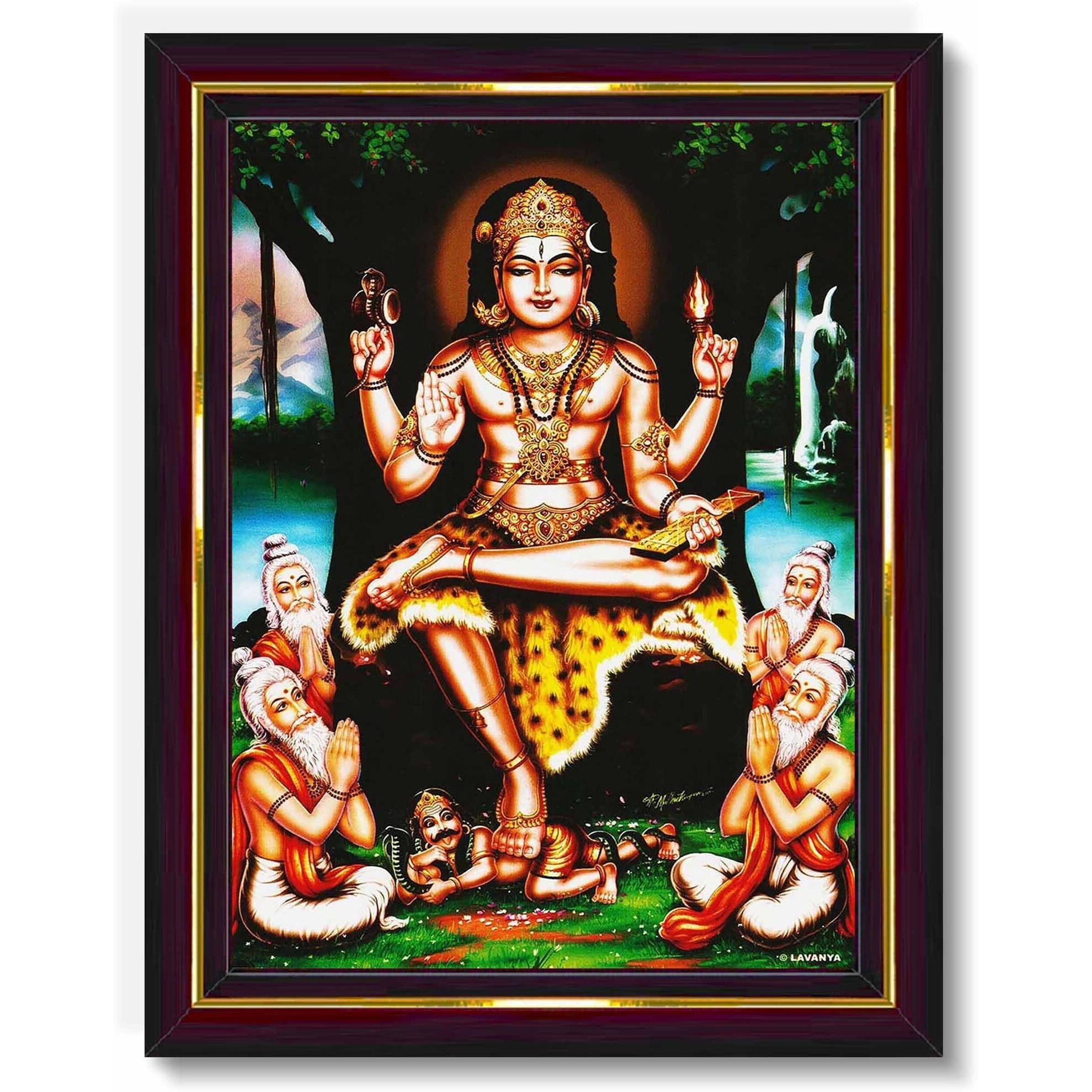 Pavan Photo Laminations Lord Dakshinamurthy Yoga Dakshinamoorthy Wall Painting Framed Home Decor (Wood,Matte,Brown,Big Size,10 X 12 Inch) B270M