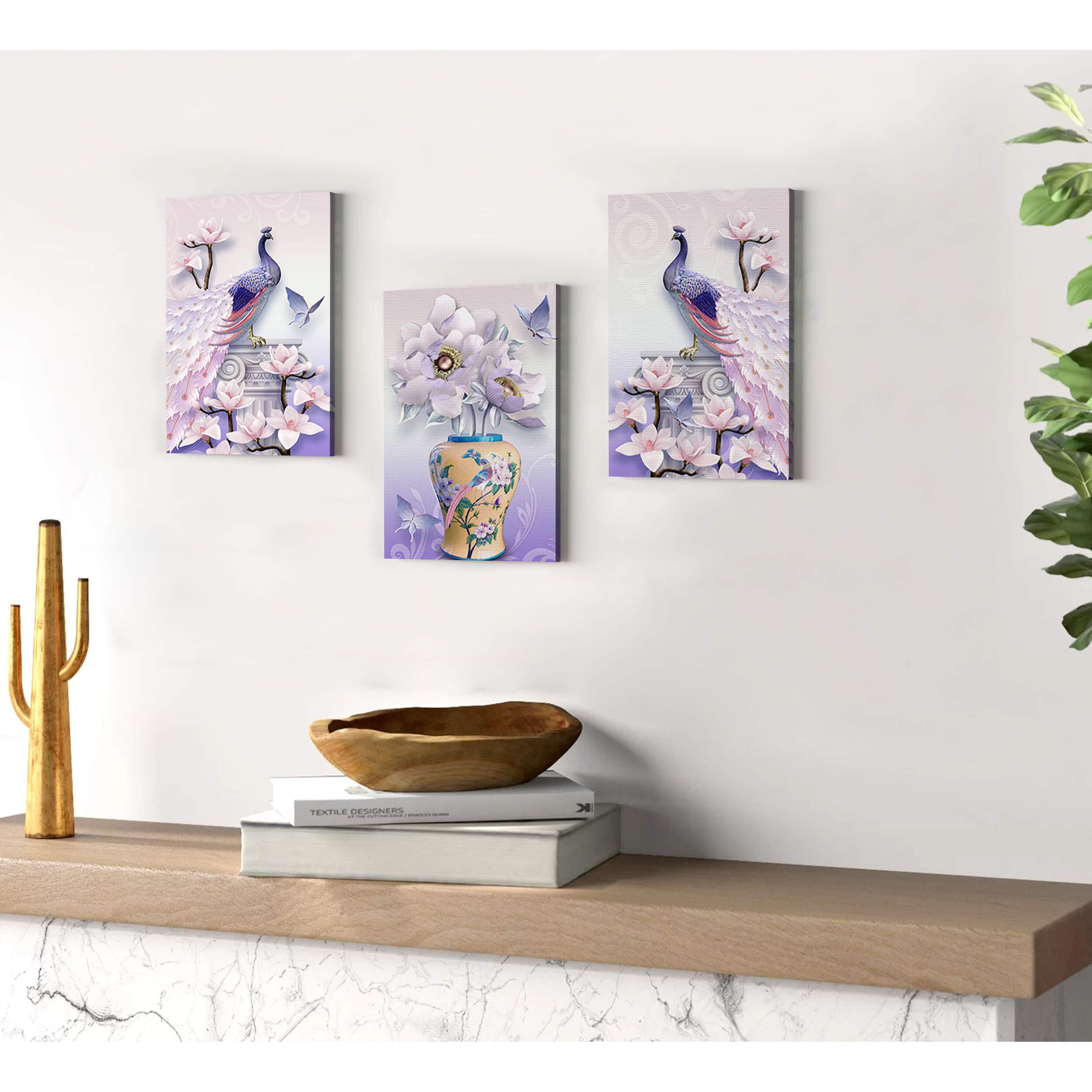Tied Ribbons Set Of 3 Canvas Wall Painting Stretched With Wooden Frame For Home Decoration Living Room Bedroom Hall Office Bathroom Dining Hall Kitchen Dining Room Decorative Gift Items