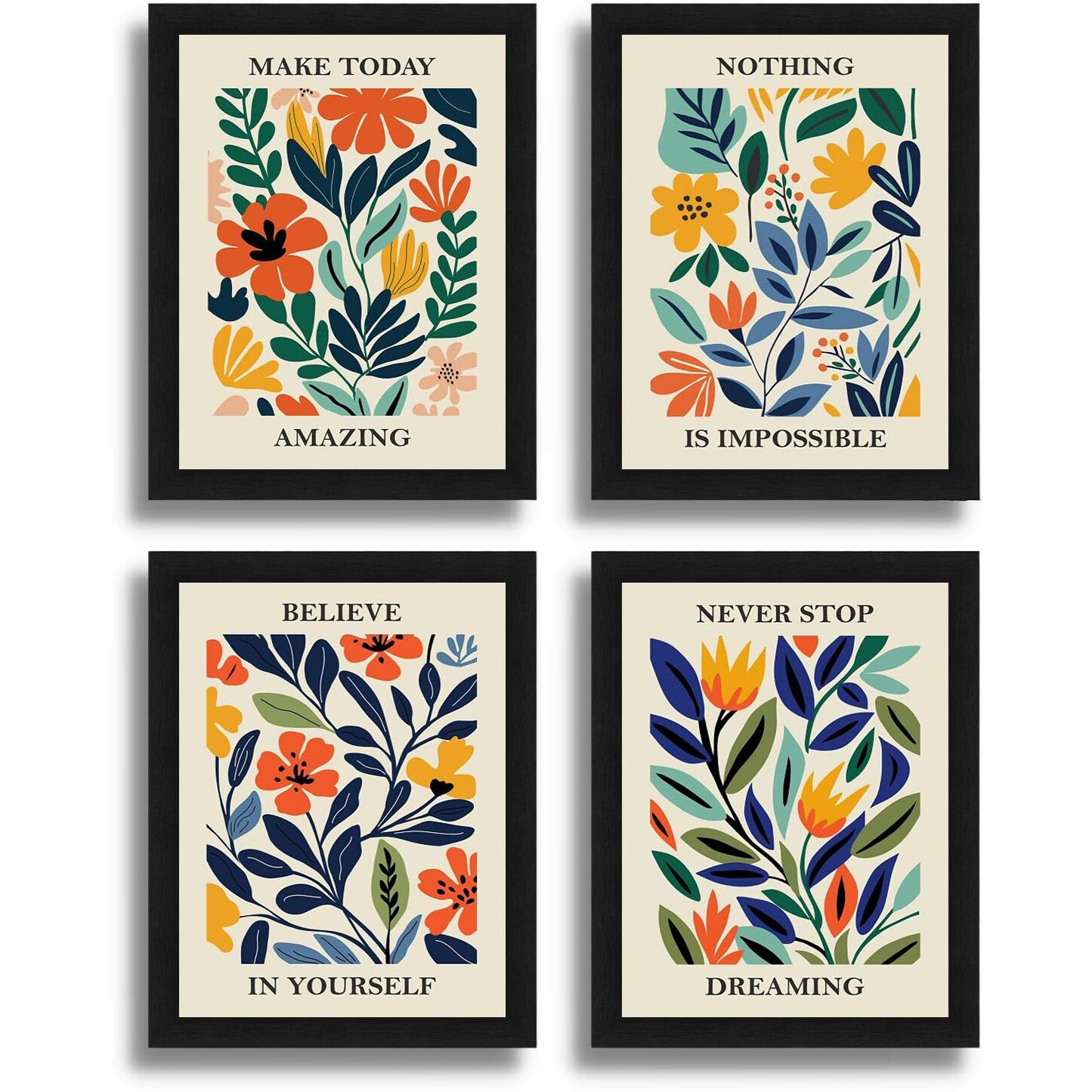Interio Crafts Set Of 4 Inspirational Quotes Wall Framed Posters - Motivational Frames For Kitchen, Living Room, Bedroom Or Study Room Wall Decoration - Black Frames - 13 X 10 Inches
