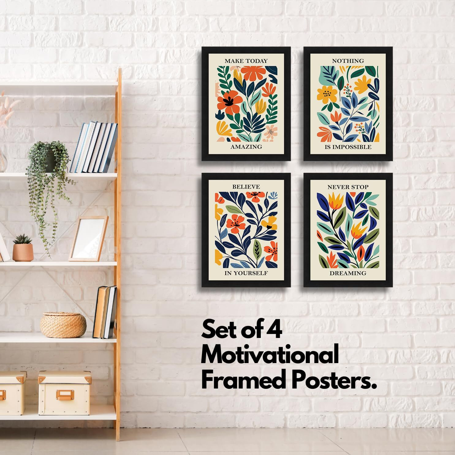 Interio Crafts Set Of 4 Inspirational Quotes Wall Framed Posters - Motivational Frames For Kitchen, Living Room, Bedroom Or Study Room Wall Decoration - Black Frames - 13 X 10 Inches