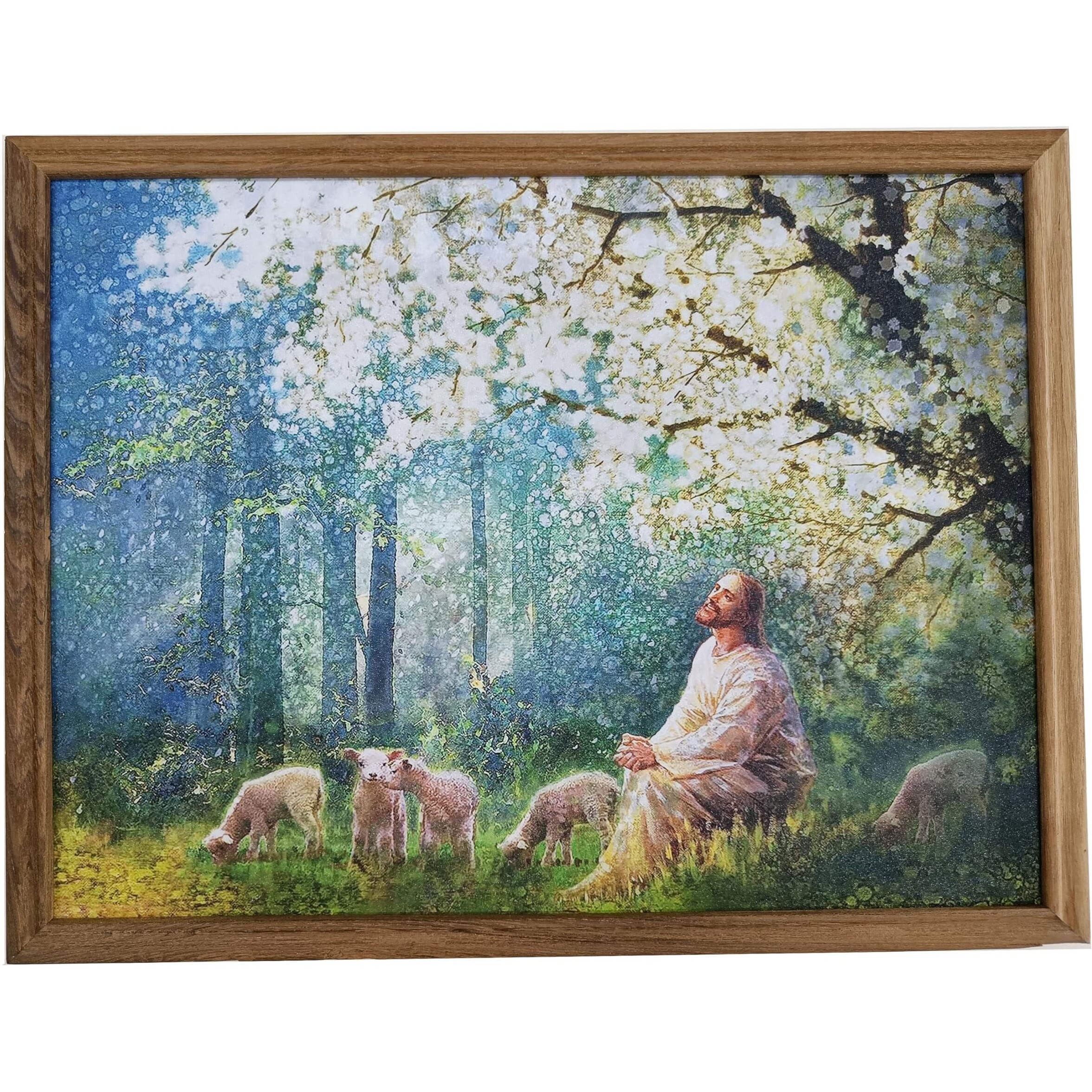 Elegance Good Shephered Of Jesus Christ Wall Painting Christian Art Painting With Natural Teakwood Frame For Home Decor,Office,Gifts Painting Size- 13 Height X 17 Length Inch