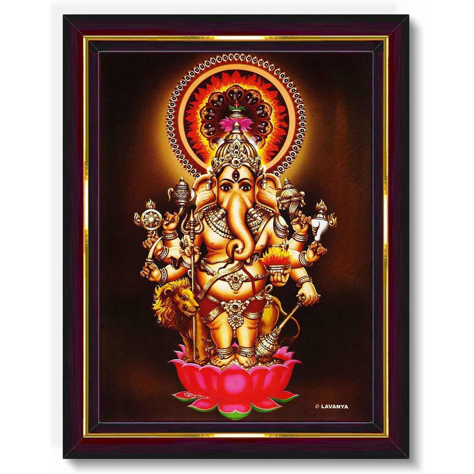 Pavan Photo Laminations Drishti Ganapathi For Entrance Vastu Ganesha Wall Painting Framed Home Decor (Wood,Matte,Brown,Small Size,6 X 8 Inch) B285S
