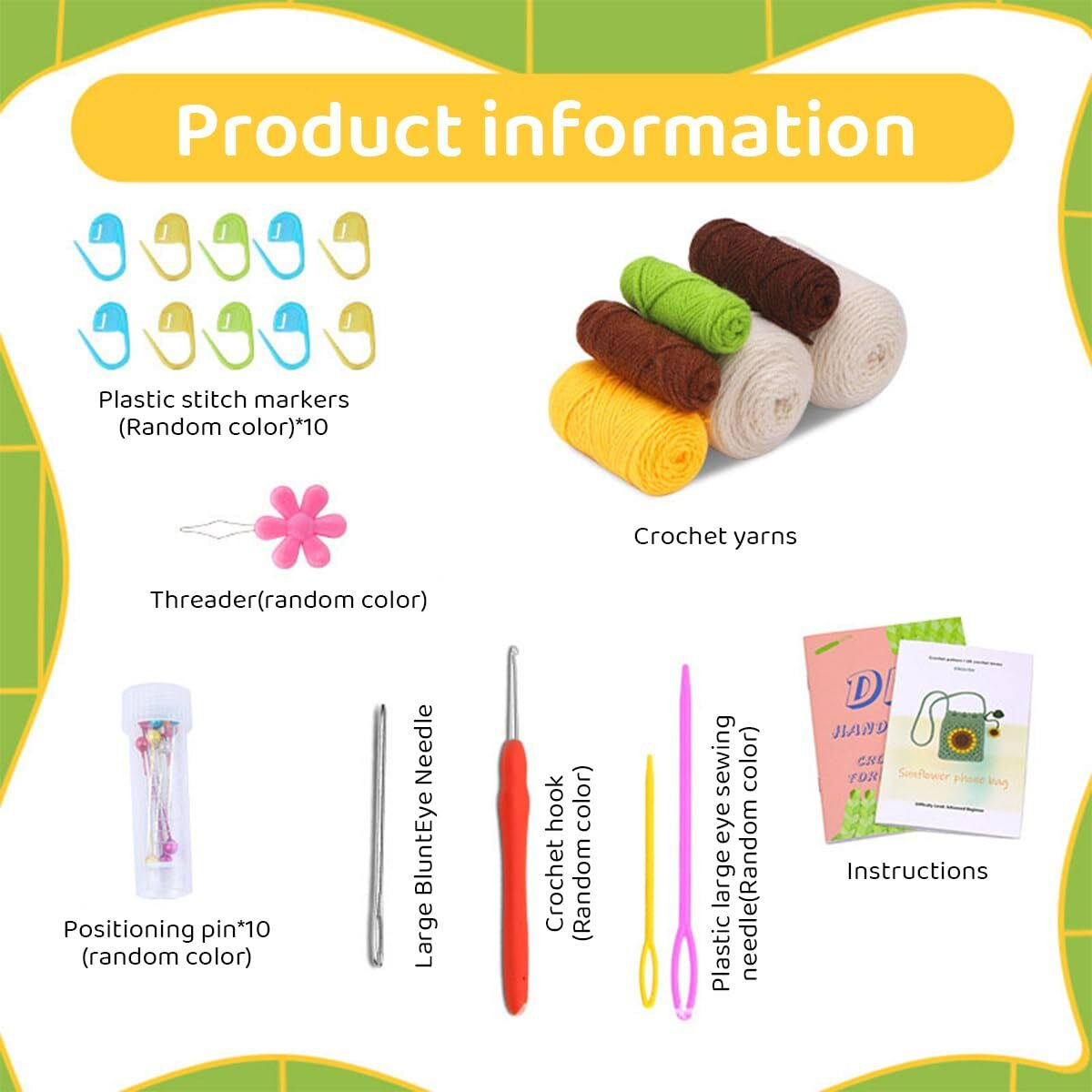 Patpat Diy Crochet Phone Bag Material Kit Beginners Sun Flower Crochet Phone Sling Bag Material Kit With Yarn, Crochet Needles, Tools & Accessories, Tutorial Video, Diy Gift, Beige