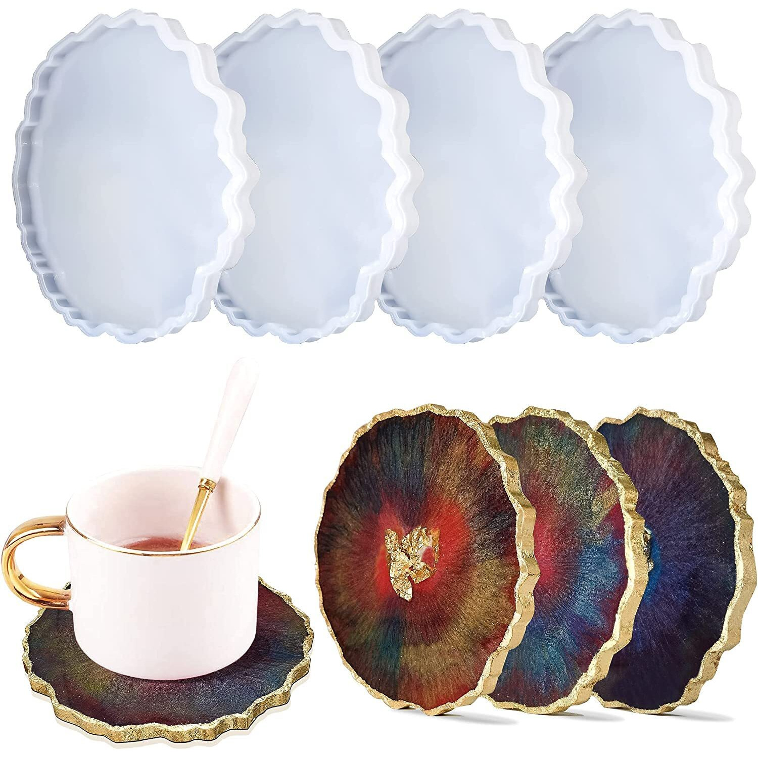 The Art Box Coaster Molds For Resin Casting, 5 Inch Silicone Large Silicon Molds For Epoxy Resin Art, Diy Moldes, Cup Mats, Home Decoration (4 Molds)