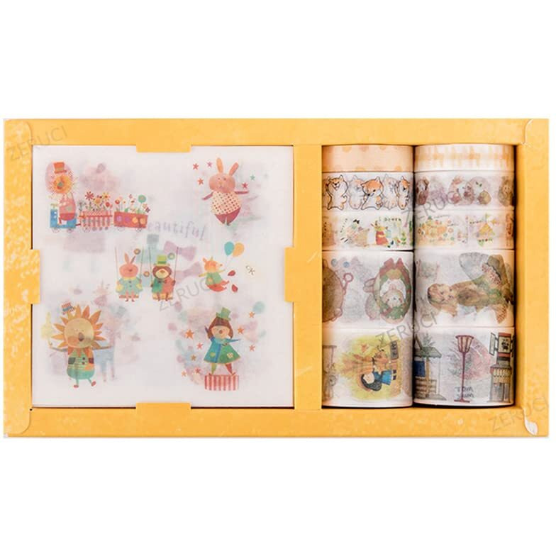 Zeruci Yellow Party Washi Craft Masking Tape & Sticker Gift Box | 10 Washi Rolls & 10 Washi Sticker Sheets | For Diy, Bujo Journal, Scrapbook, Dear Diary