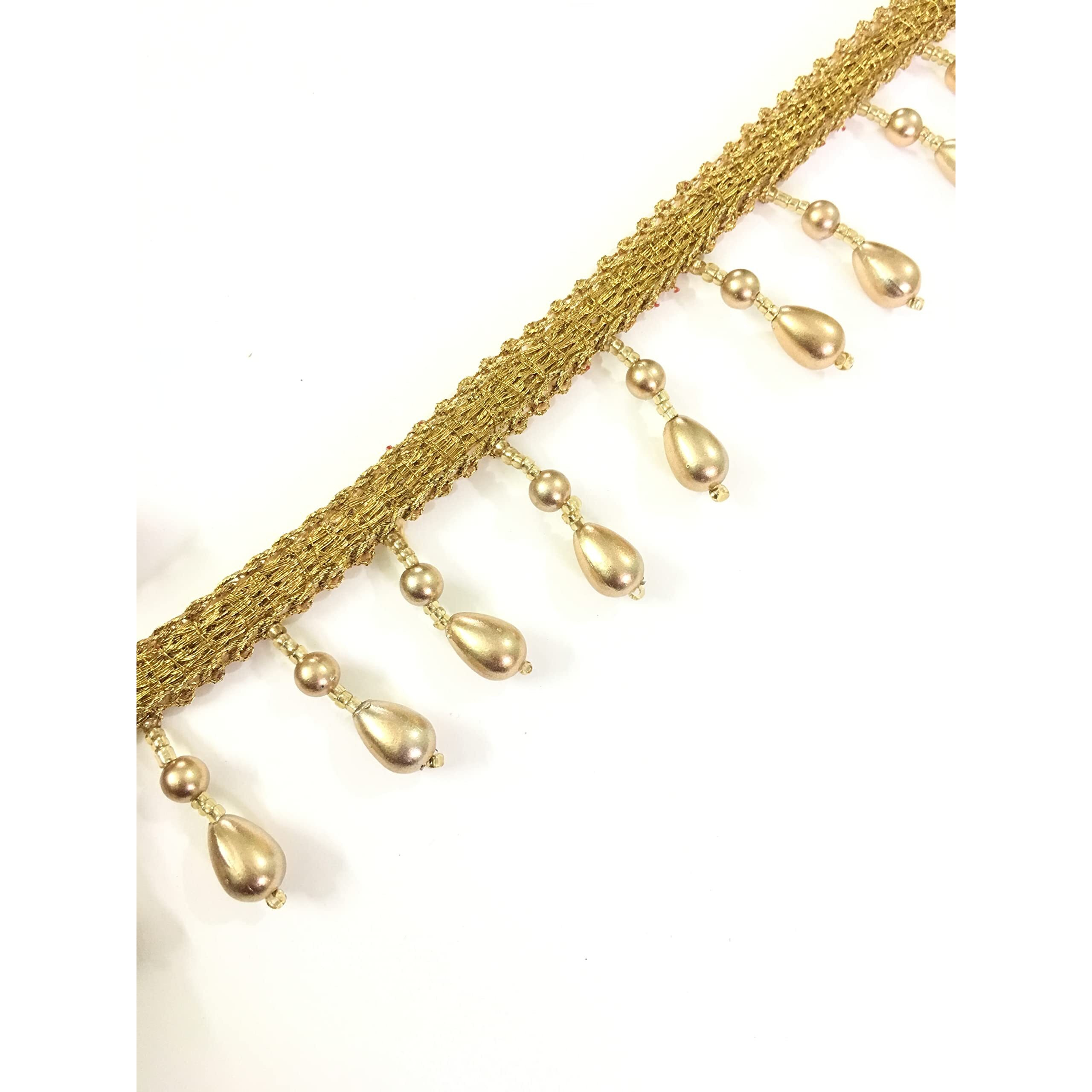 Dasync Golden Beads Tassel Latkan Hanging,Fringe,Zari Jhallar Laces&Border Material Zhallar Dresses,Blouse,Dupatta,Sari,Choli,Chunni,Sarees,Lehenga,Suits,Curtains,9 Meters