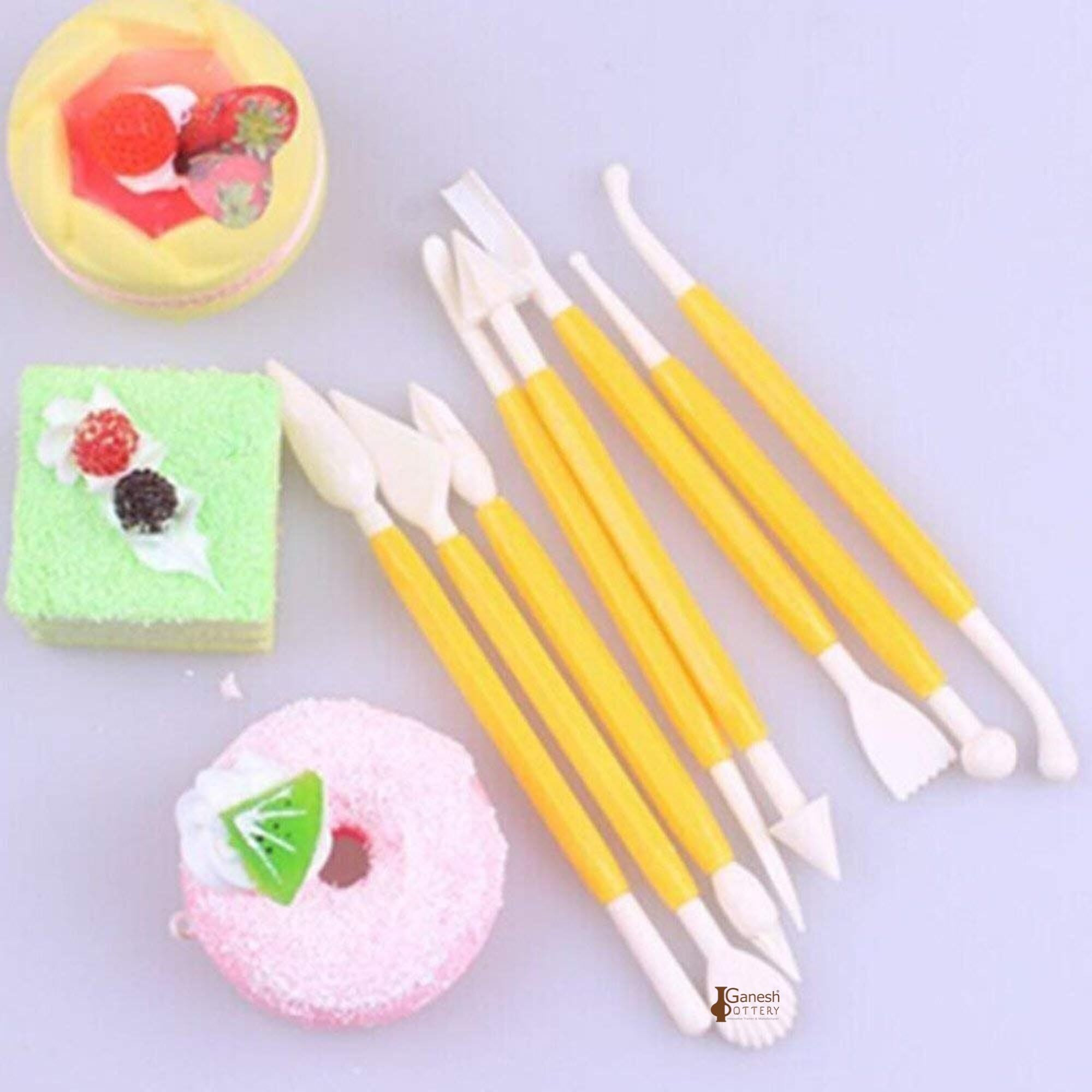 Ganesh Pottery Plastic Ceramic Pottery Tools Set Of 8, Carving Double Heads Clay Modelling, Sculpting, Shaping, Fondant Cake Decorating, Polymer Tools For Art & Craft Supplies For Kids, Artist(Yellow)