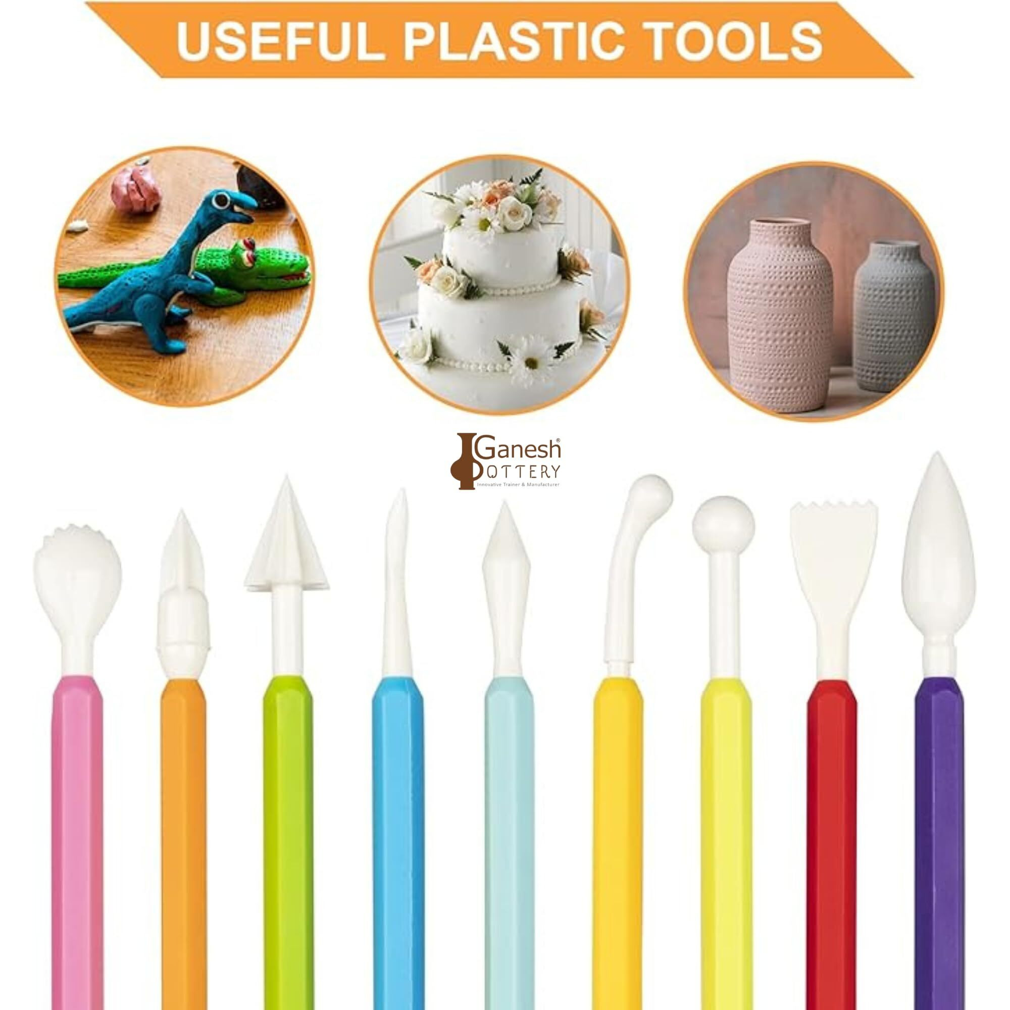 Ganesh Pottery Plastic Ceramic Pottery Tools Set Of 8, Carving Double Heads Clay Modelling, Sculpting, Shaping, Fondant Cake Decorating, Polymer Tools For Art & Craft Supplies For Kids, Artist(Yellow)