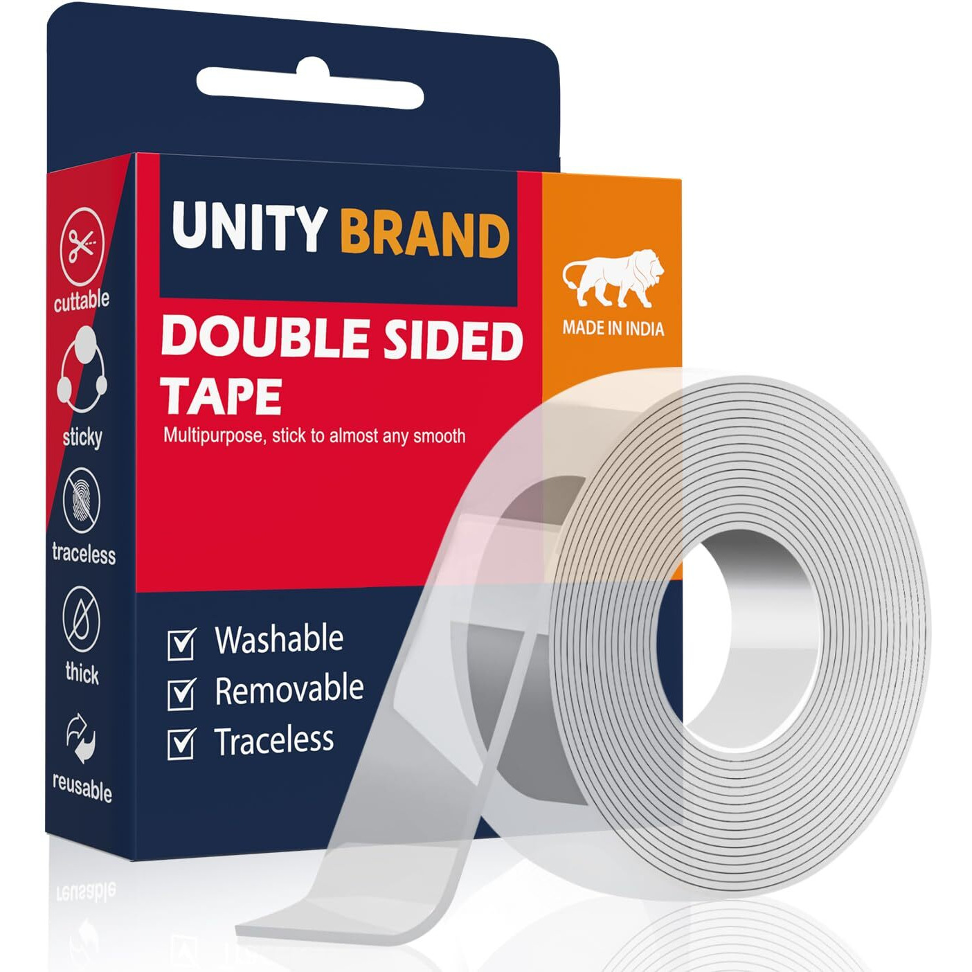 Unity Brand Arts & Crafts Tape 3 Meter Double Sided Tape Heavy Duty - Multipurpose Removable Traceless Mounting Adhesive Tape For WallsWashable Reusable Strong Sticky Strips Grip Tape (Thickness 2Mm)