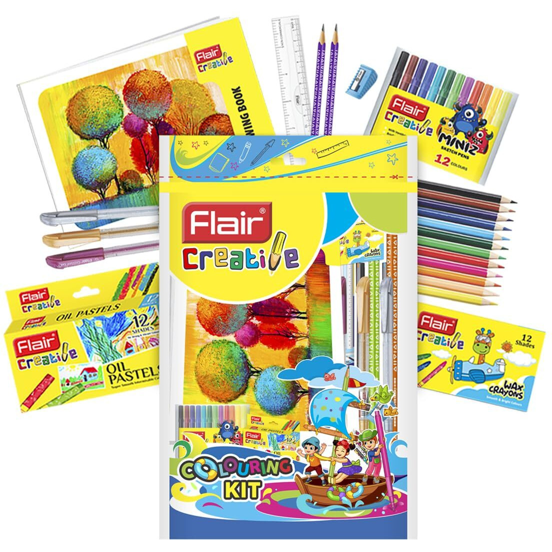 Flair Creative Series Coloring Kit | Combination Smart Kit For Your Creative Need | Non-Toxic & Safe For Childrens | Kids Coloring Set | Stationery Kit Ideal For Gifting | Set Of 1 Kit