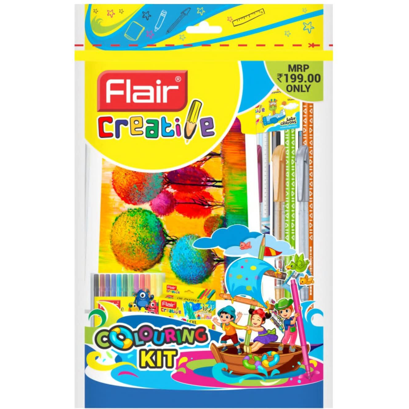 Flair Creative Series Coloring Kit | Combination Smart Kit For Your Creative Need | Non-Toxic & Safe For Childrens | Kids Coloring Set | Stationery Kit Ideal For Gifting | Set Of 1 Kit
