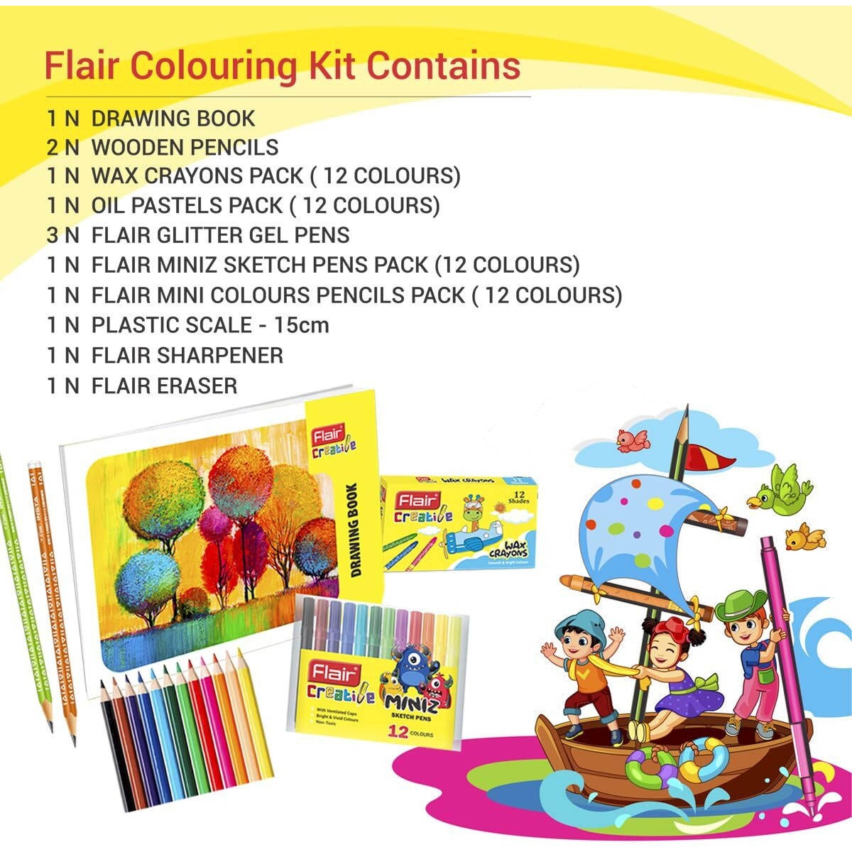 Flair Creative Series Coloring Kit | Combination Smart Kit For Your Creative Need | Non-Toxic & Safe For Childrens | Kids Coloring Set | Stationery Kit Ideal For Gifting | Set Of 1 Kit
