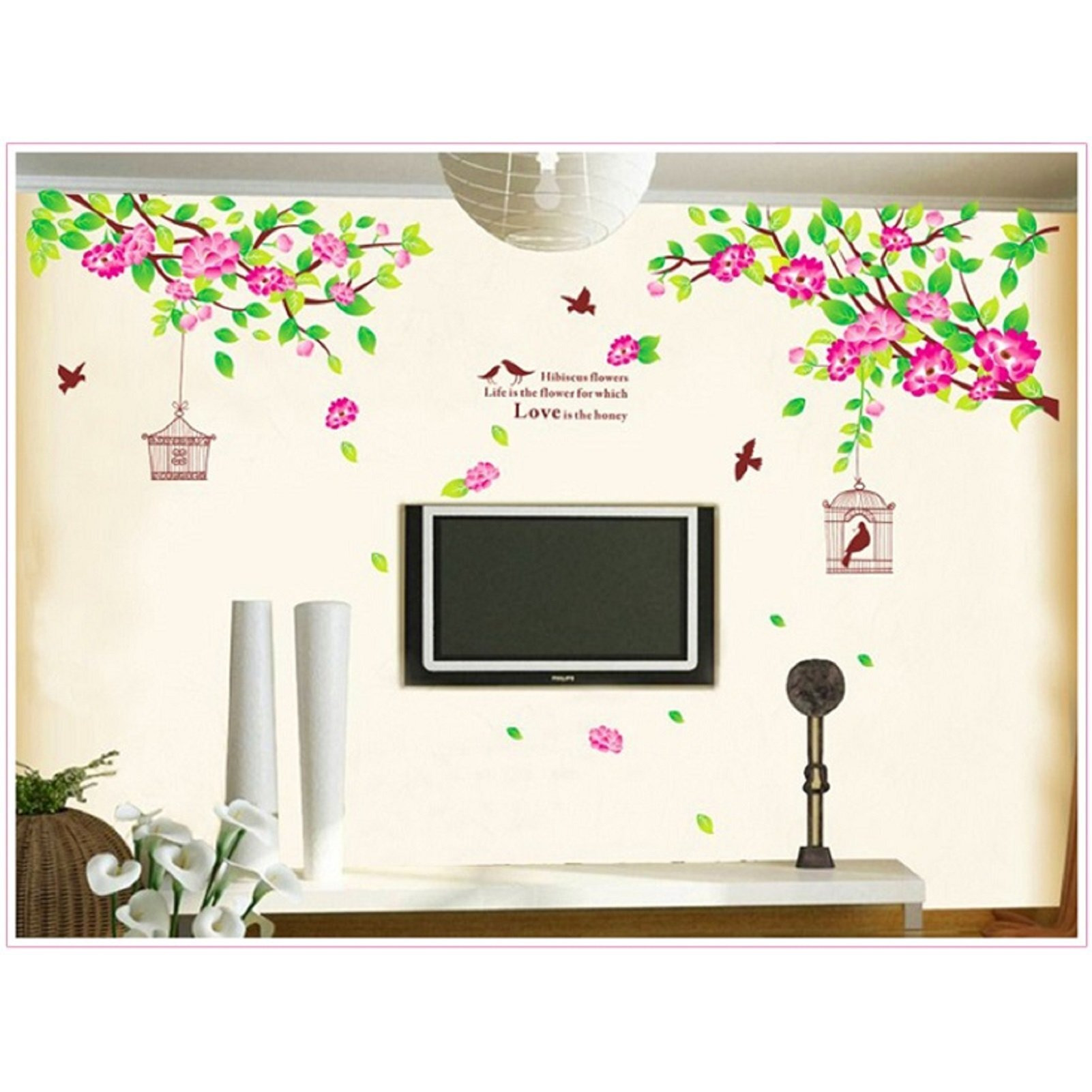 Jaamso Royals Happy Trumpet Flower Pentunia Bird Wall Sticker For Home Dcor