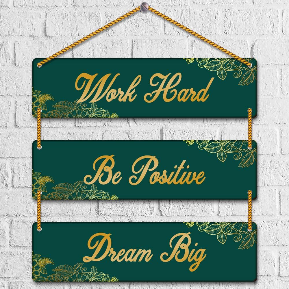Yey Wooden Wall Hanging For Home Decor | Office | Living Room | Bedroom | Quotes Decorative Items (3 Piece Wall Hanging, Multicolor) (Work Hard)