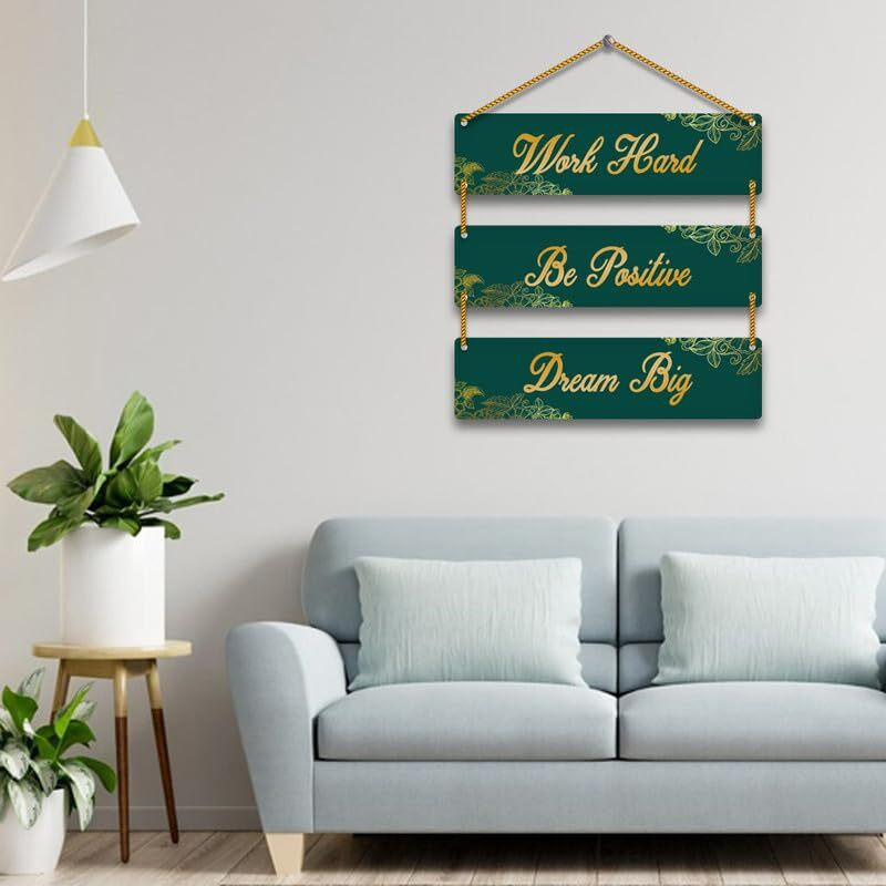 Yey Wooden Wall Hanging For Home Decor | Office | Living Room | Bedroom | Quotes Decorative Items (3 Piece Wall Hanging, Multicolor) (Work Hard)